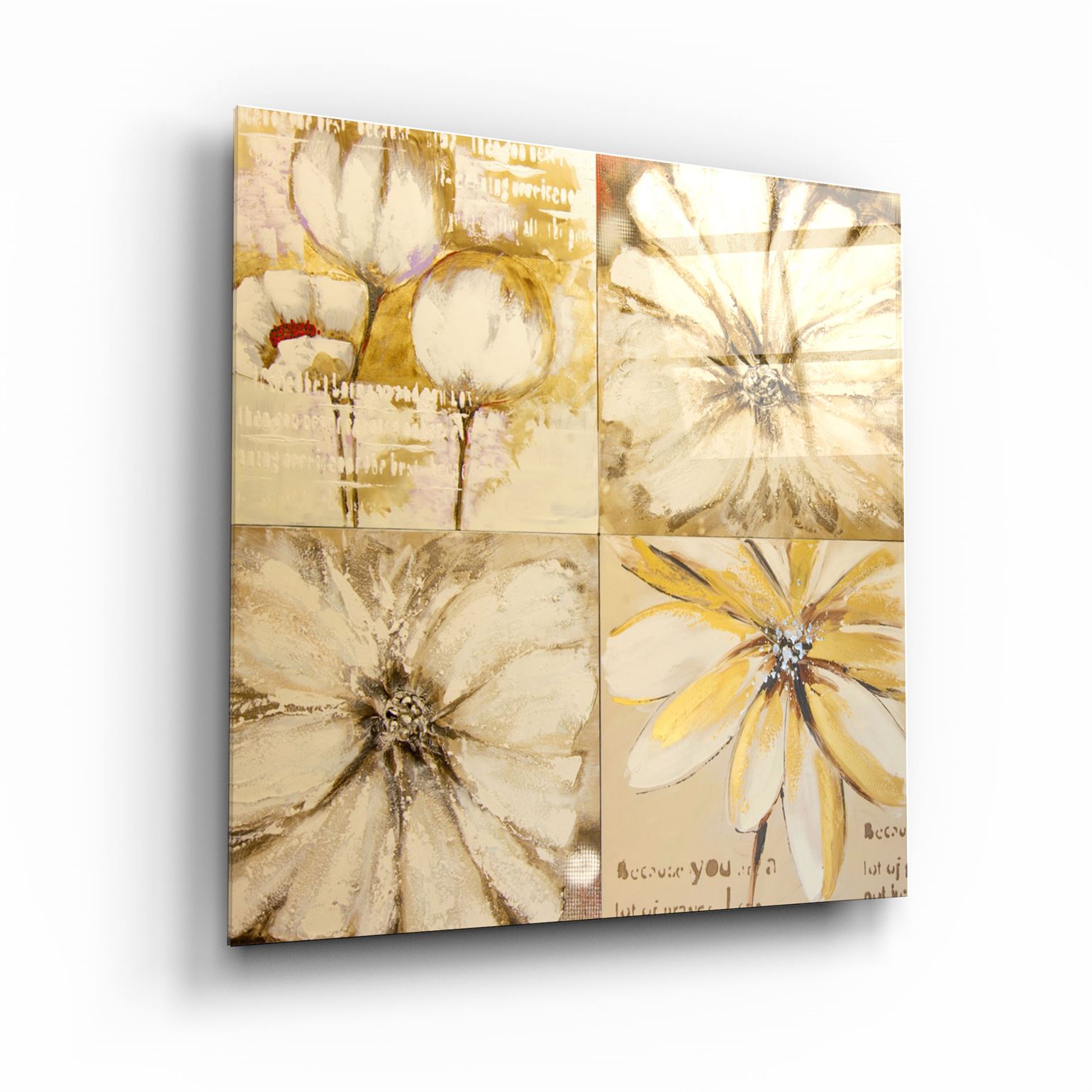 ・"Abstract Yellow Flowers"・Glass Wall Art