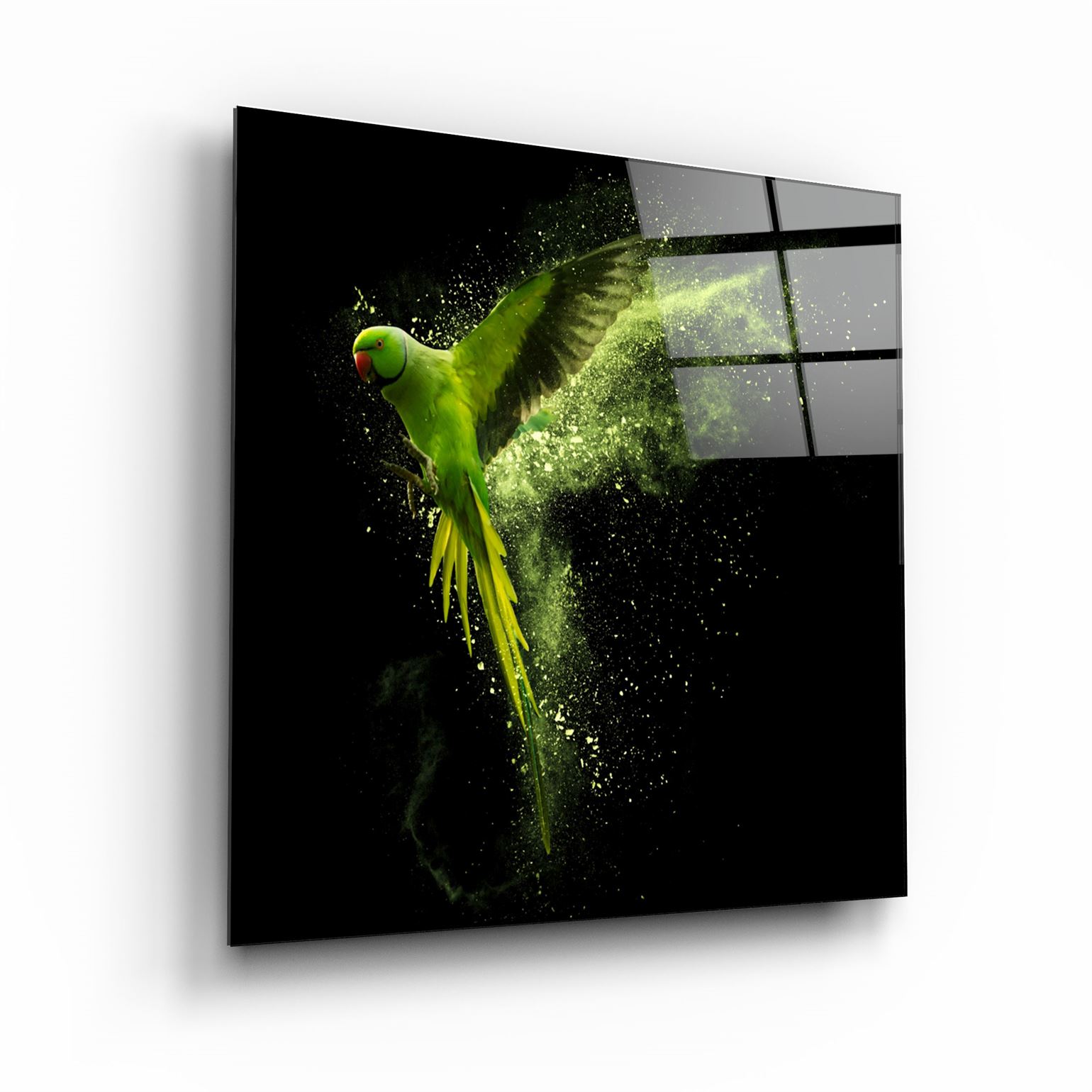 ・"Green Parrot"・Glass Wall Art
