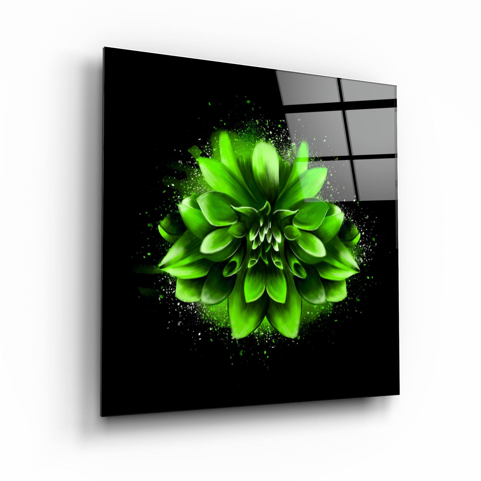 ・"Green Flower"・Glass Wall Art