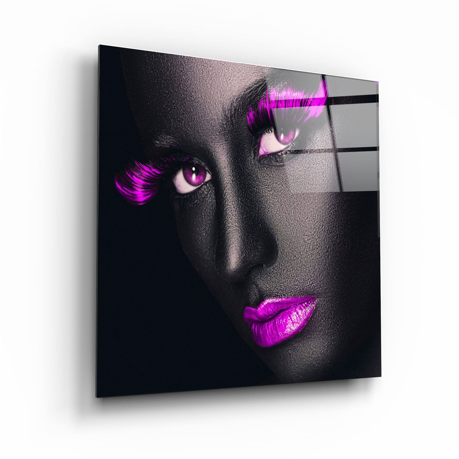 ・"Pink Lips and Eyes"・Glass Wall Art