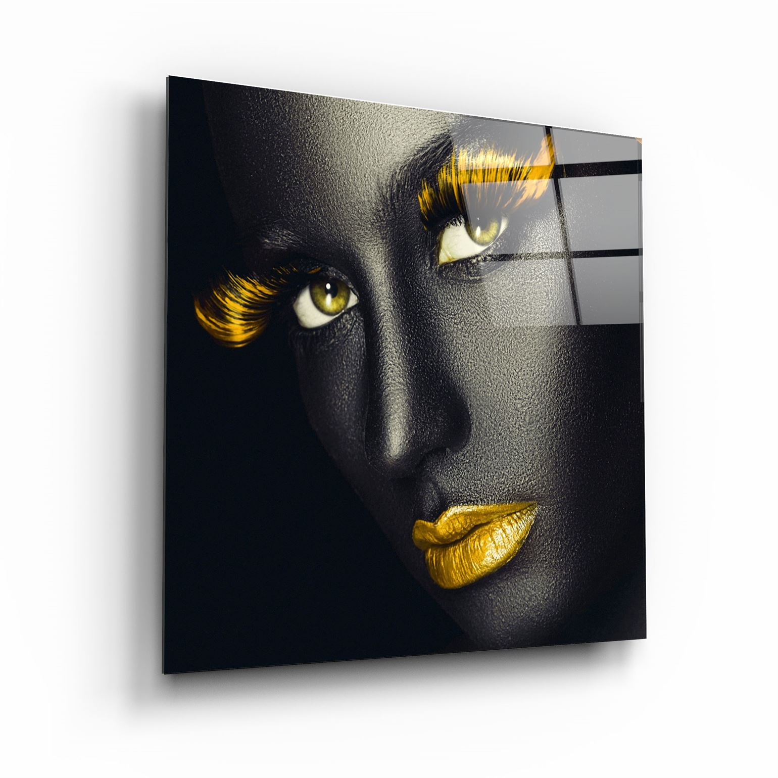 ・"Yellow Lips and Eyes"・Glass Wall Art