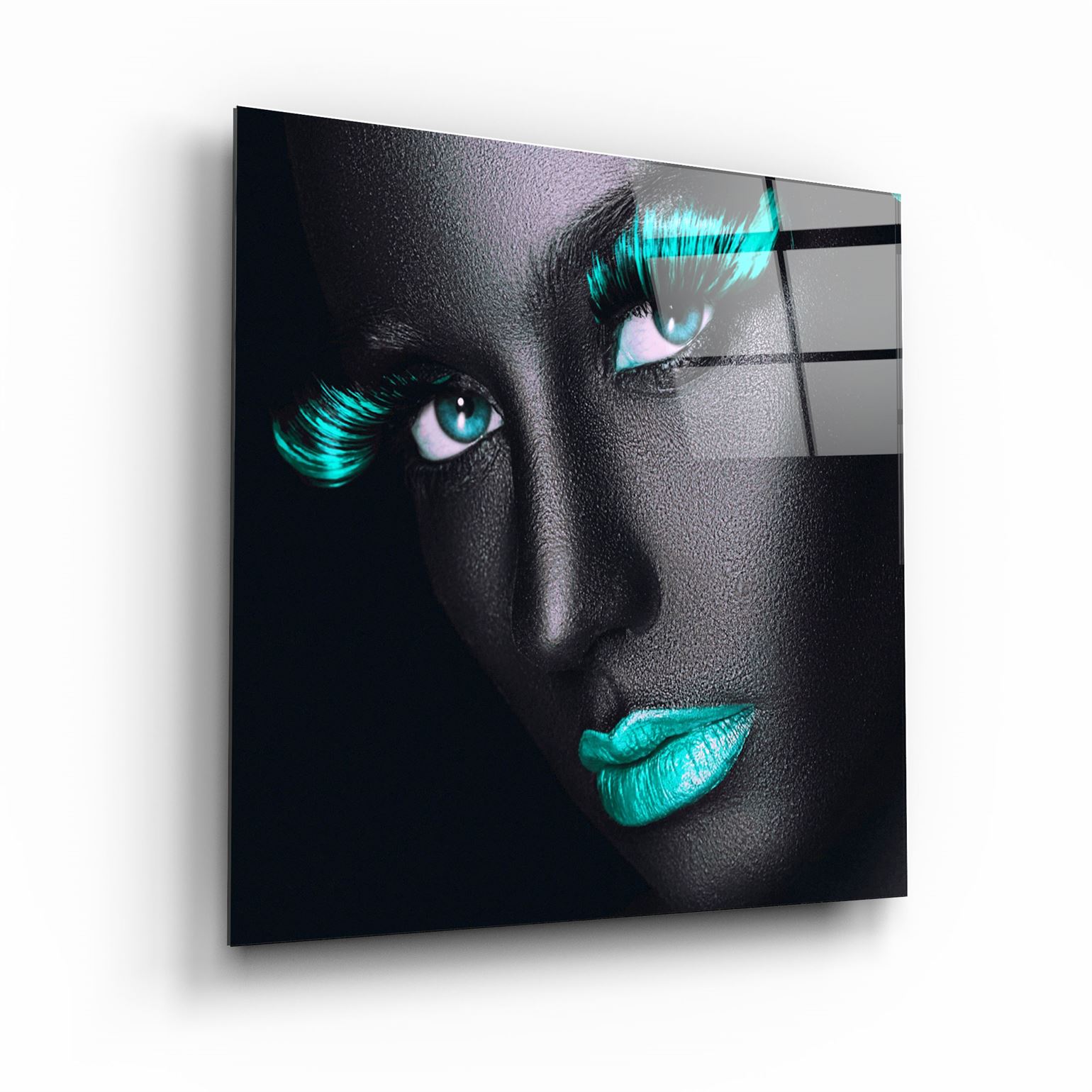 ・"Green Lips and Eyes"・Glass Wall Art