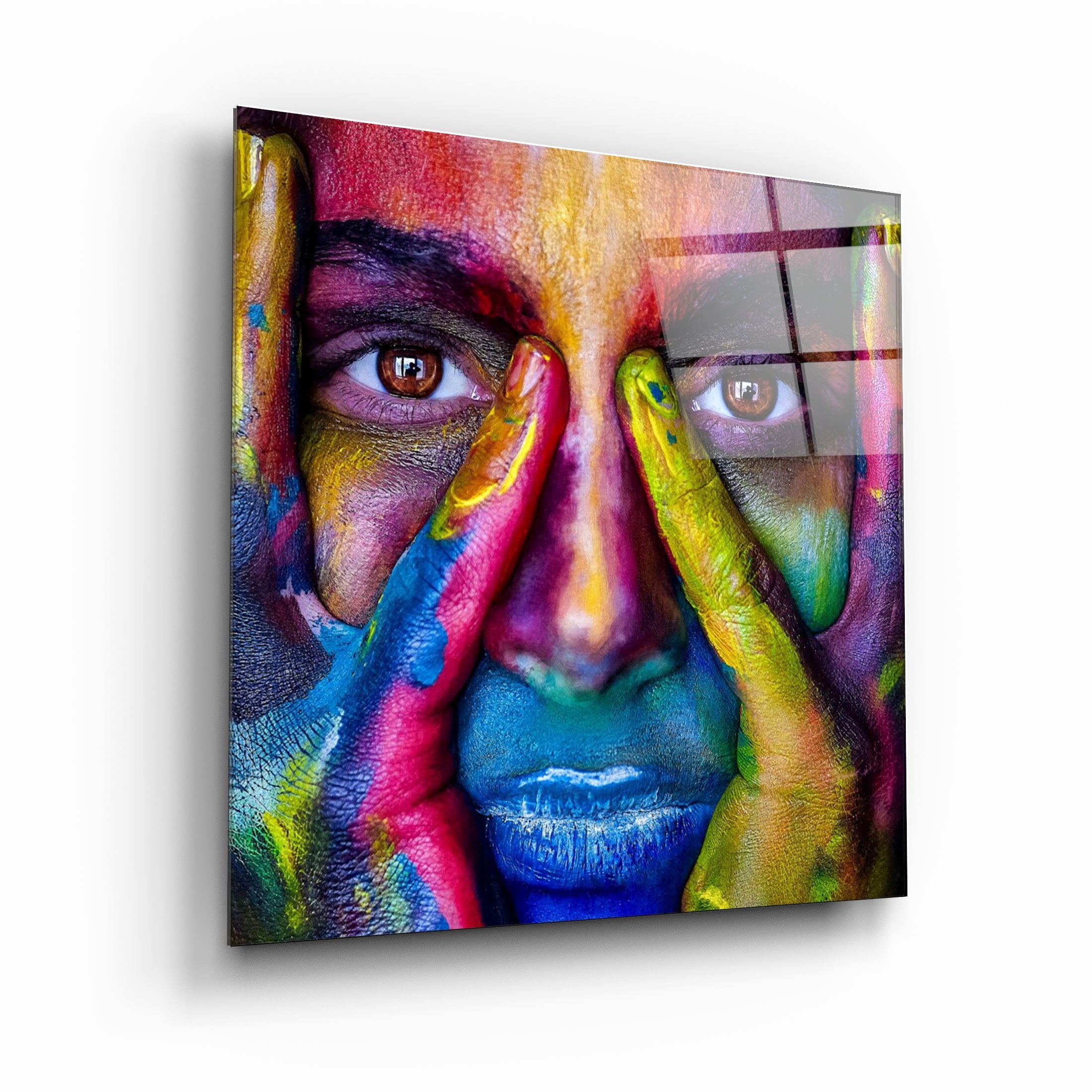 ・"Abstract Colorful Face"・Glass Wall Art