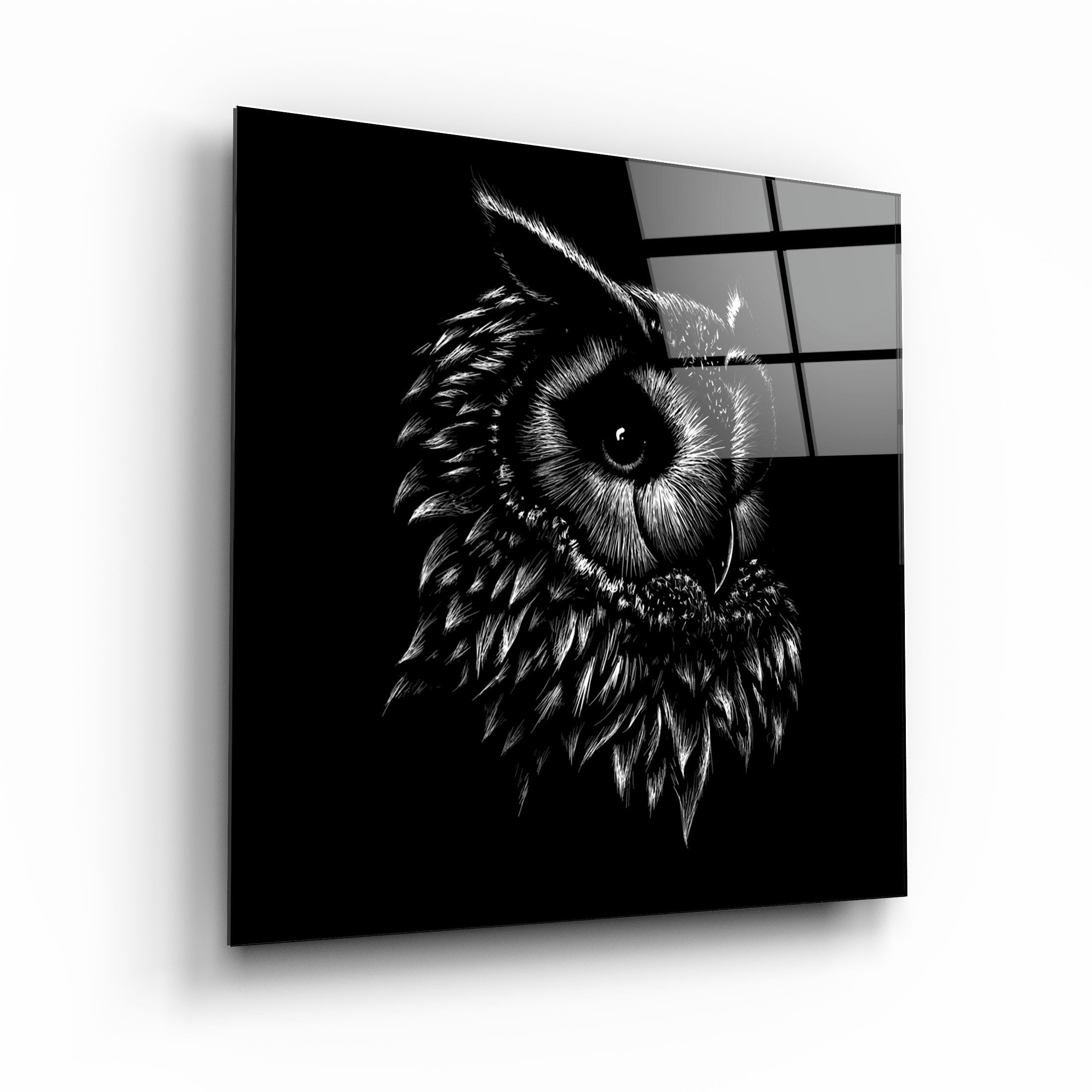 ・"Abstract Black Owl"・Glass Wall Art