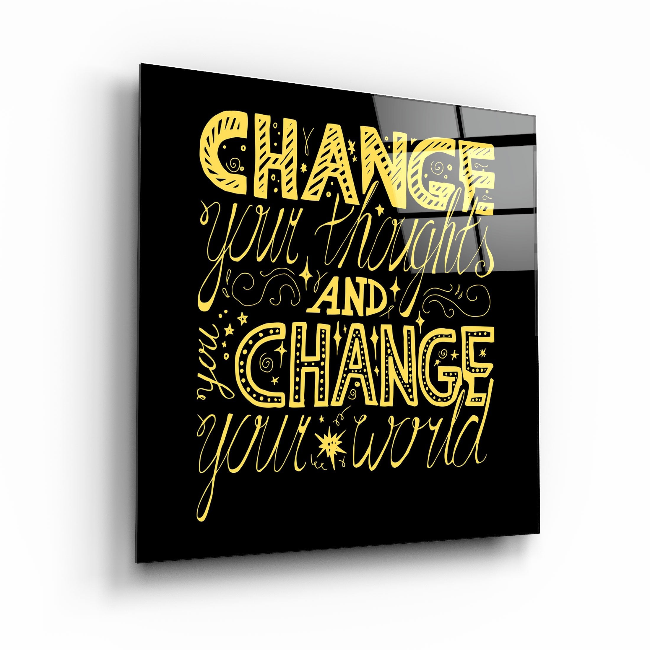 ・"Change Your World - Yellow"・Glass Wall Art