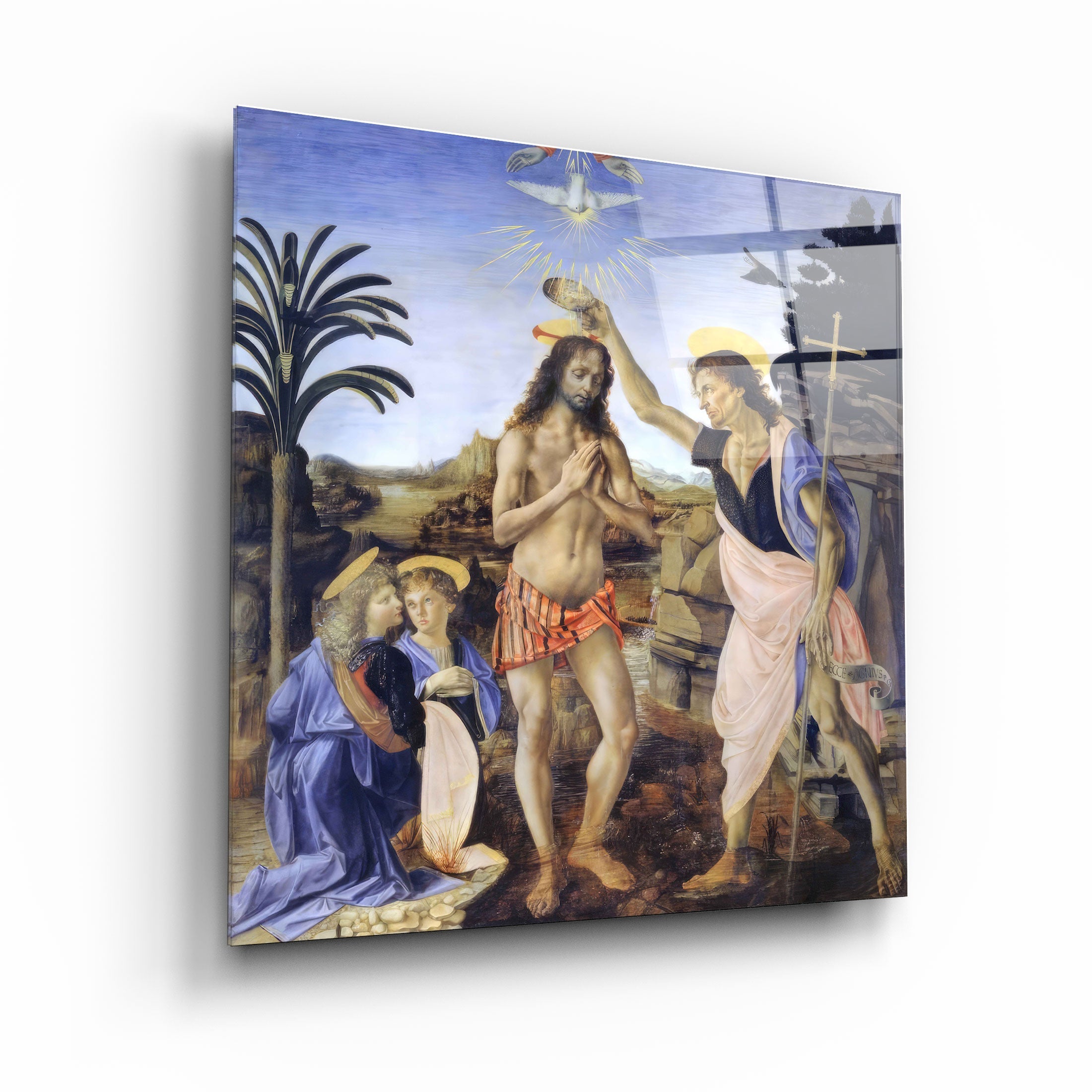 .."Le Baptême du Christ de Léonard de Vinci (1470-1480)". Art mural en verre