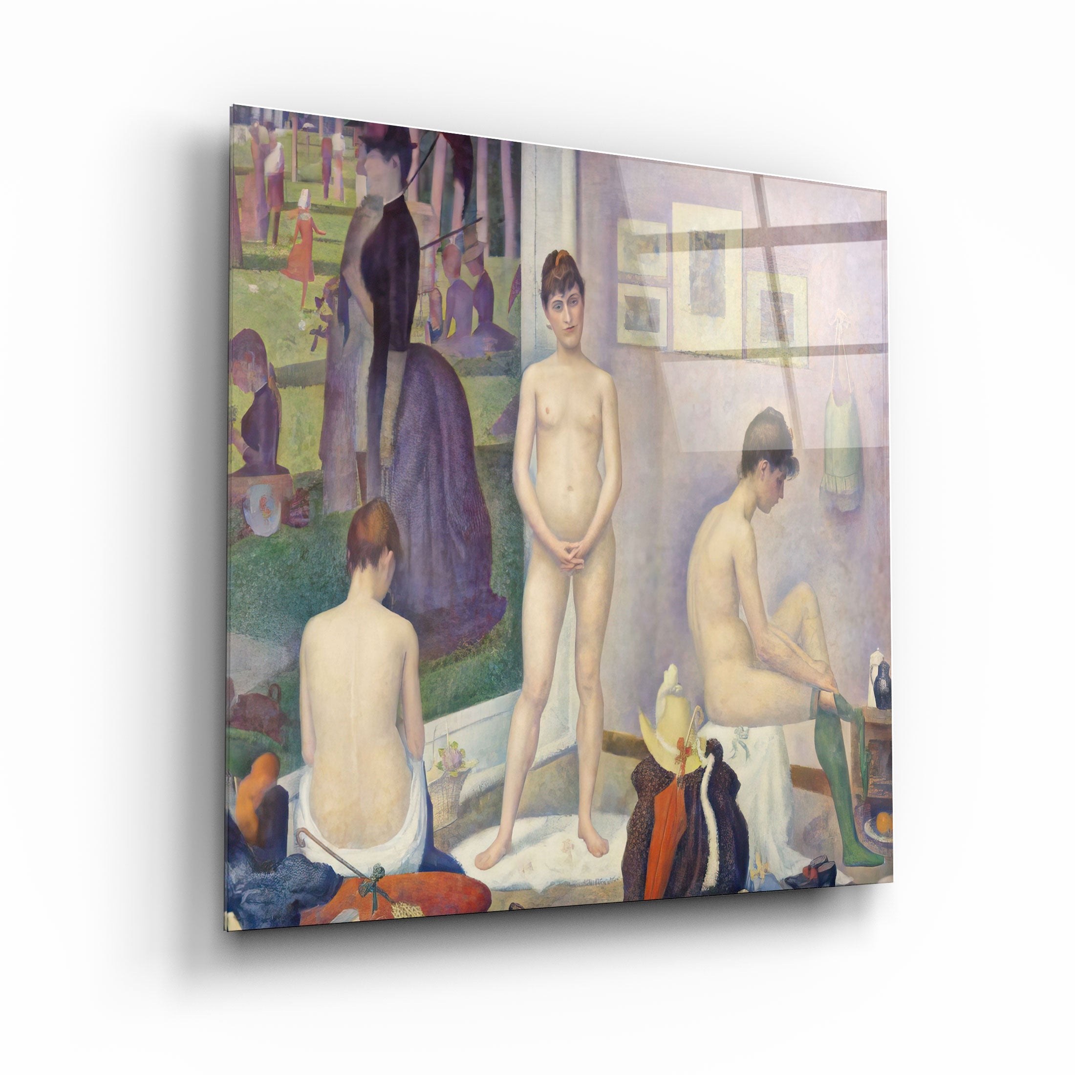 „Models (Poseuses) (ca. 1886–1888) von Georges Seurat“. <tc>Glasbild</tc>