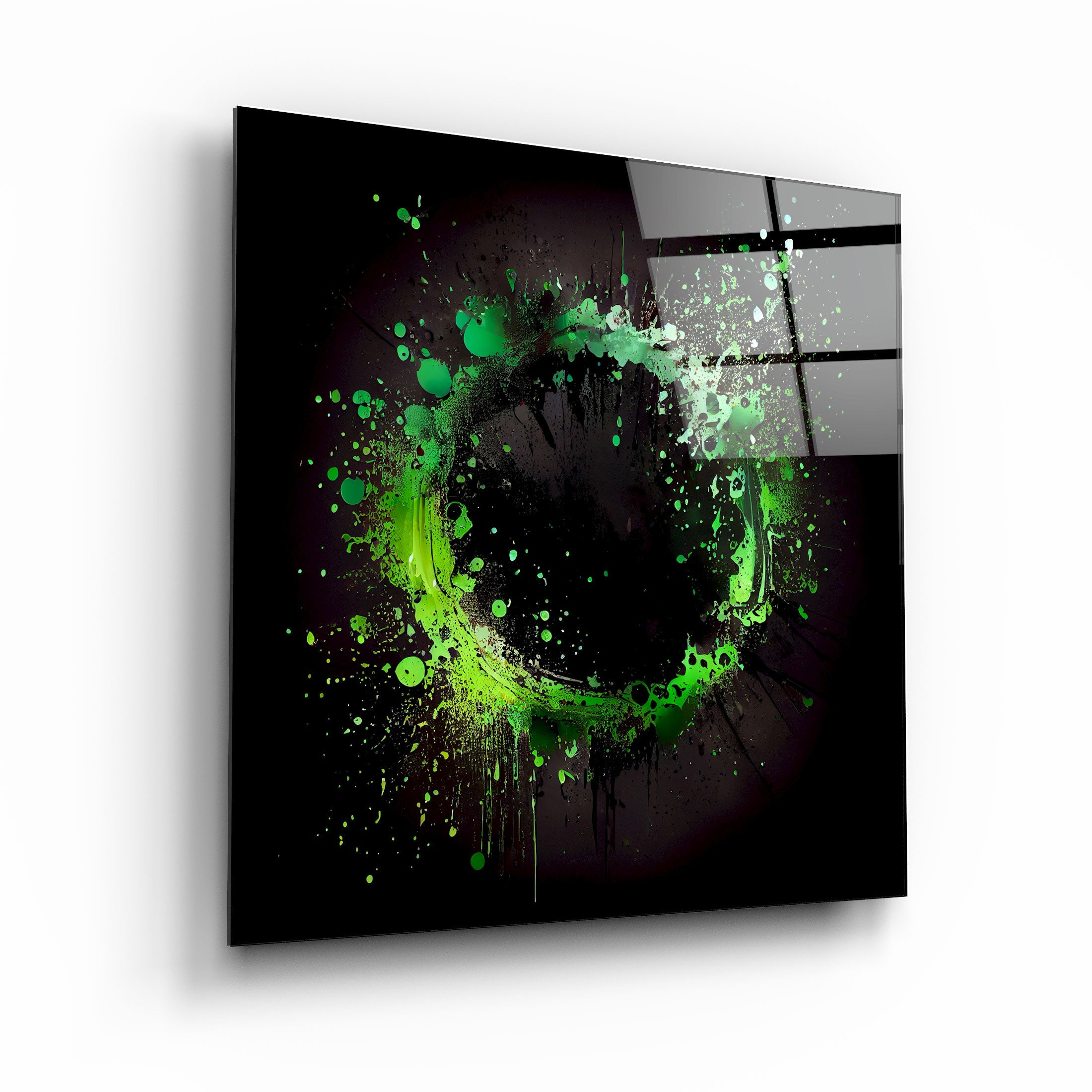 ."Paint Splash Ring-Green". Designer's Collection Glass Wall Art