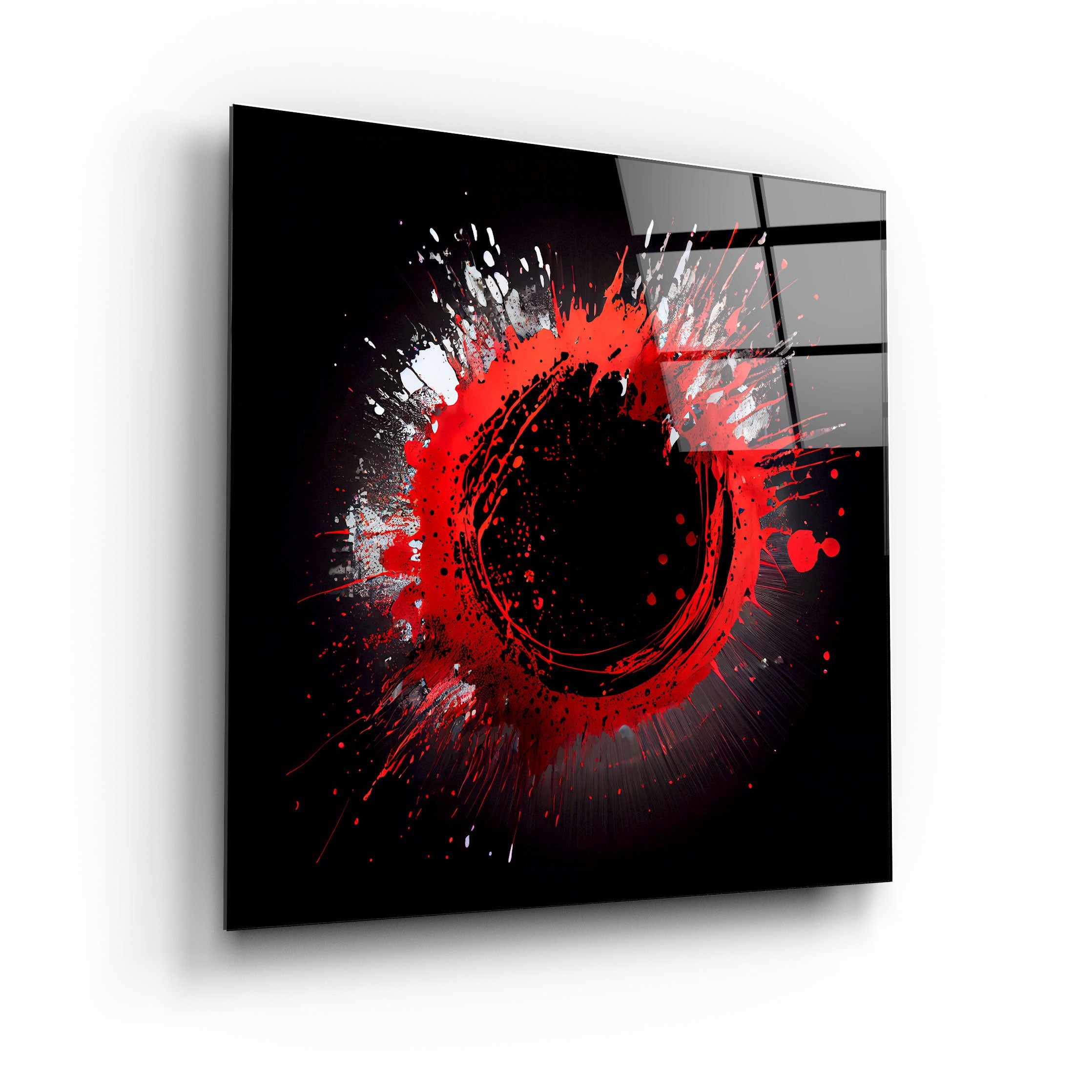 ."Paint Splash Ring-Red". Designer's Collection Glass Wall Art
