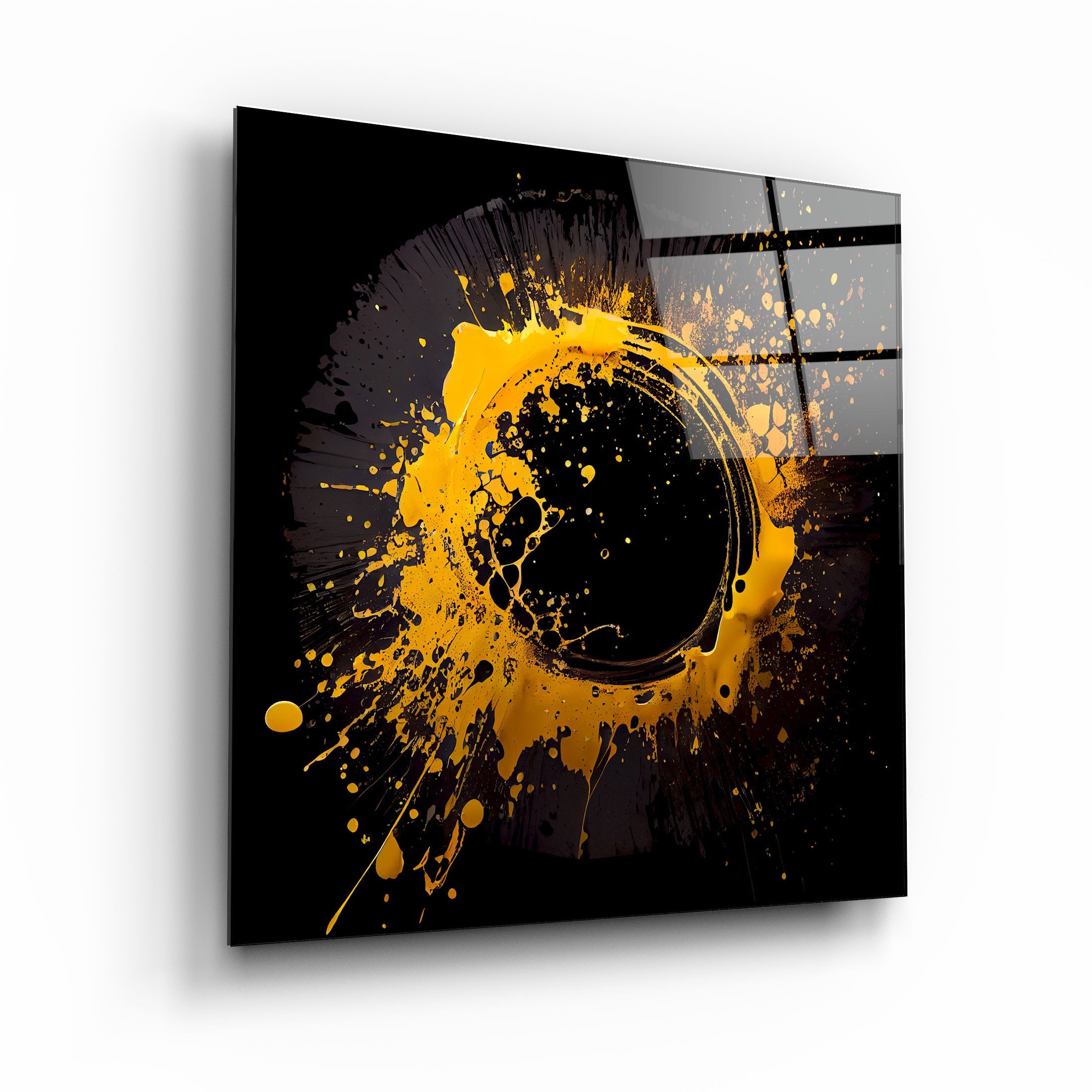 ."Paint Splash Ring-Yellow". Designer's Collection Glass Wall Art