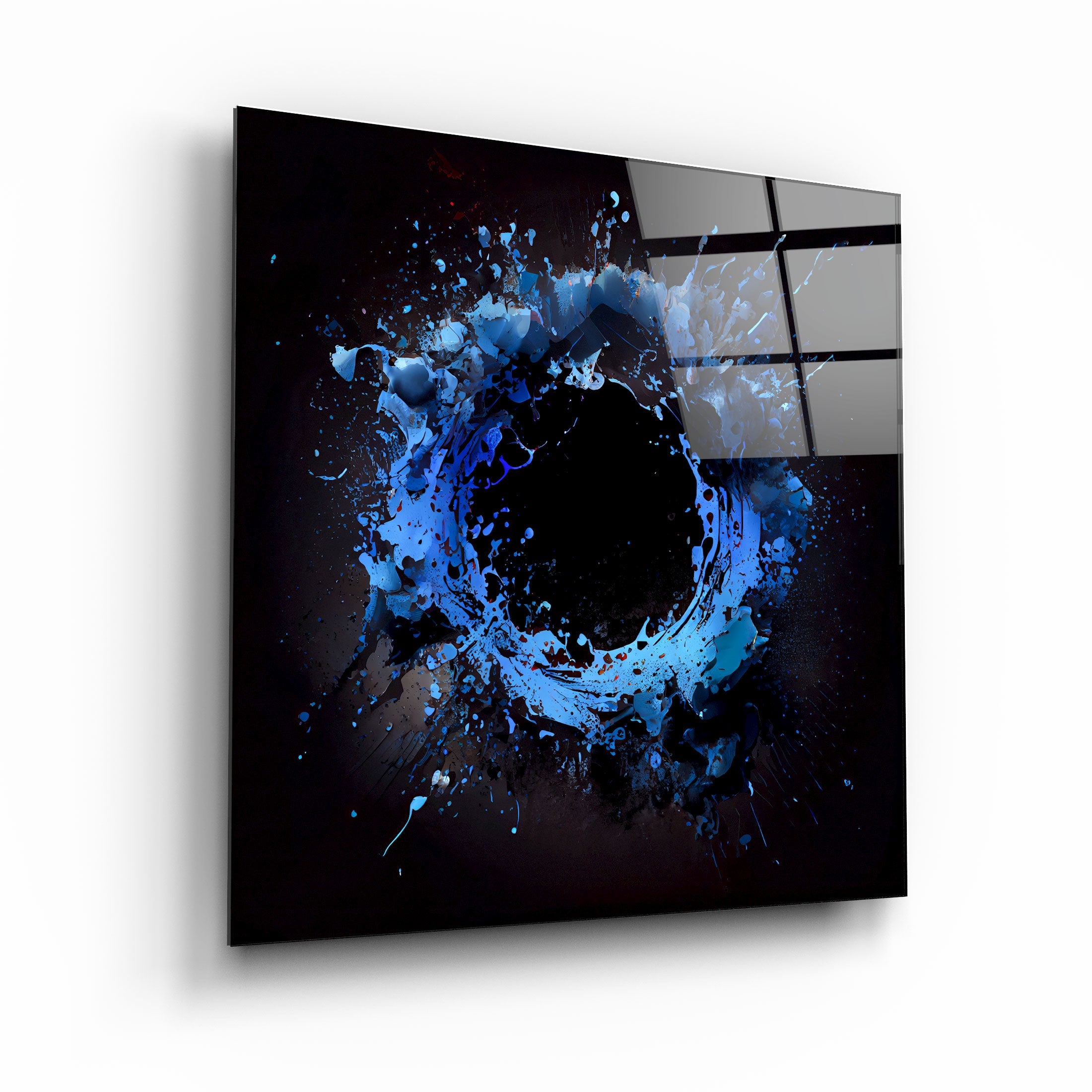 ."Paint Splash Ring-Blue". Designer's Collection Glass Wall Art