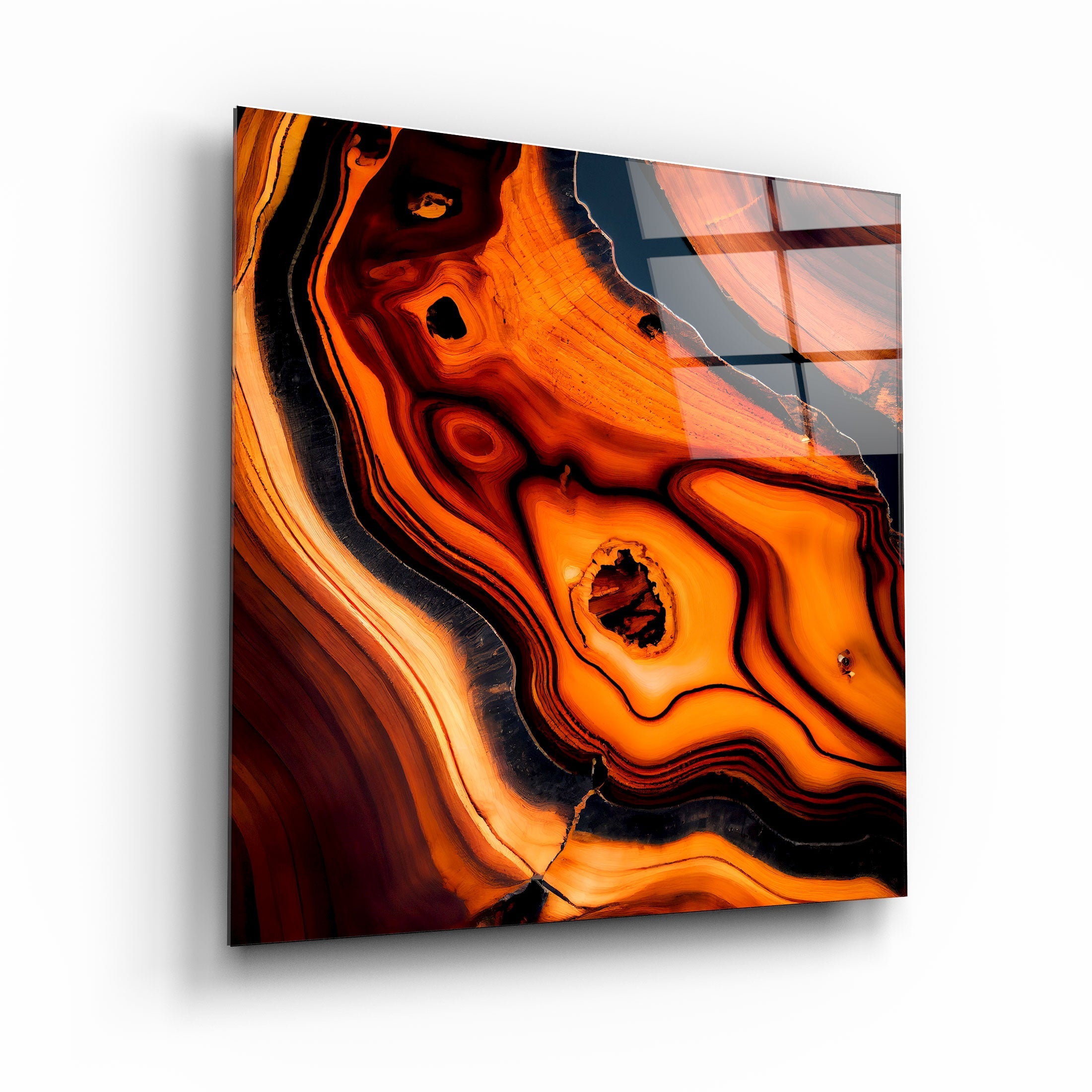 „Herz des Waldes – Orange“. Designer-Kollektion Glass the Wood Art