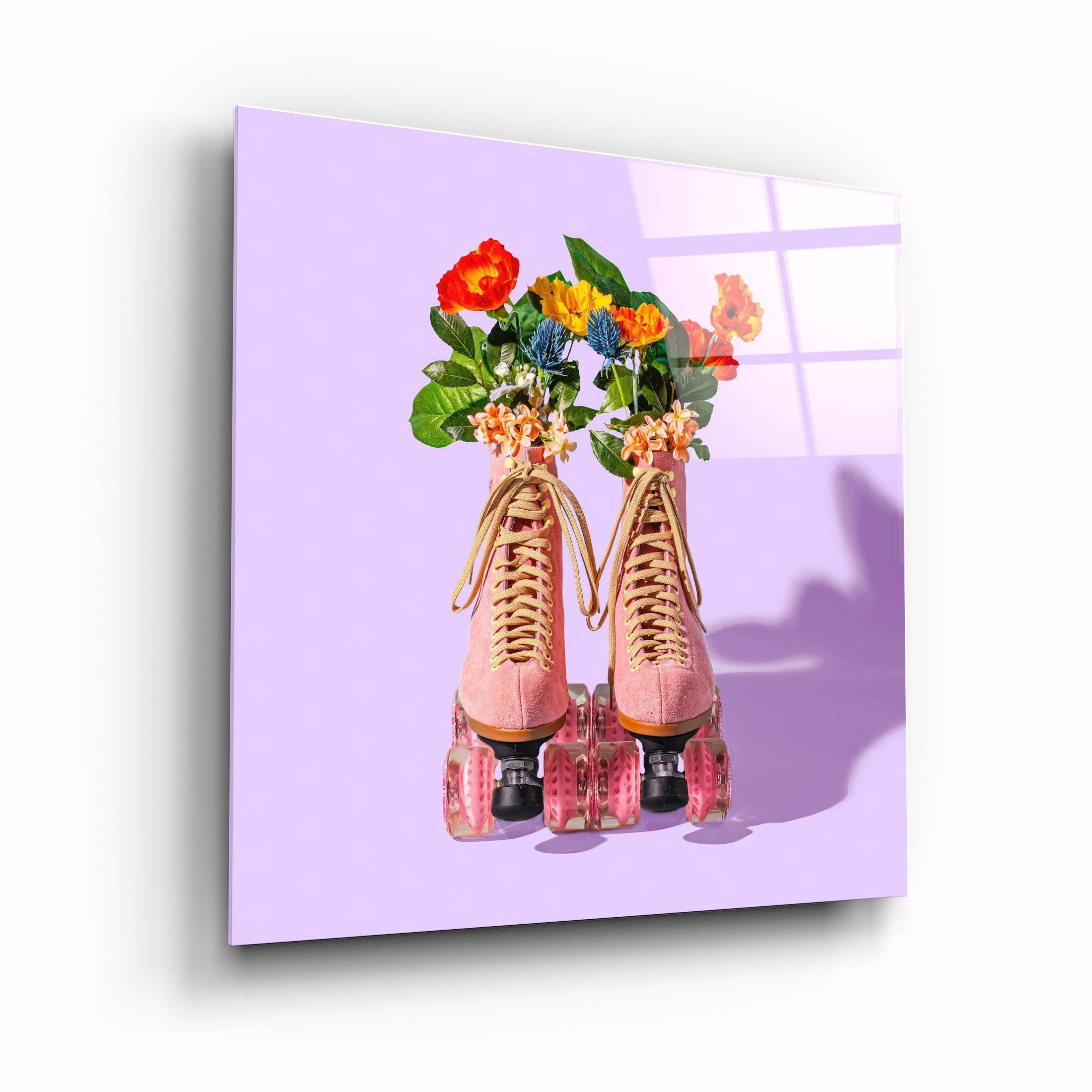 ."Pink Skates Retro". Designer's Collection Glass Wall Art