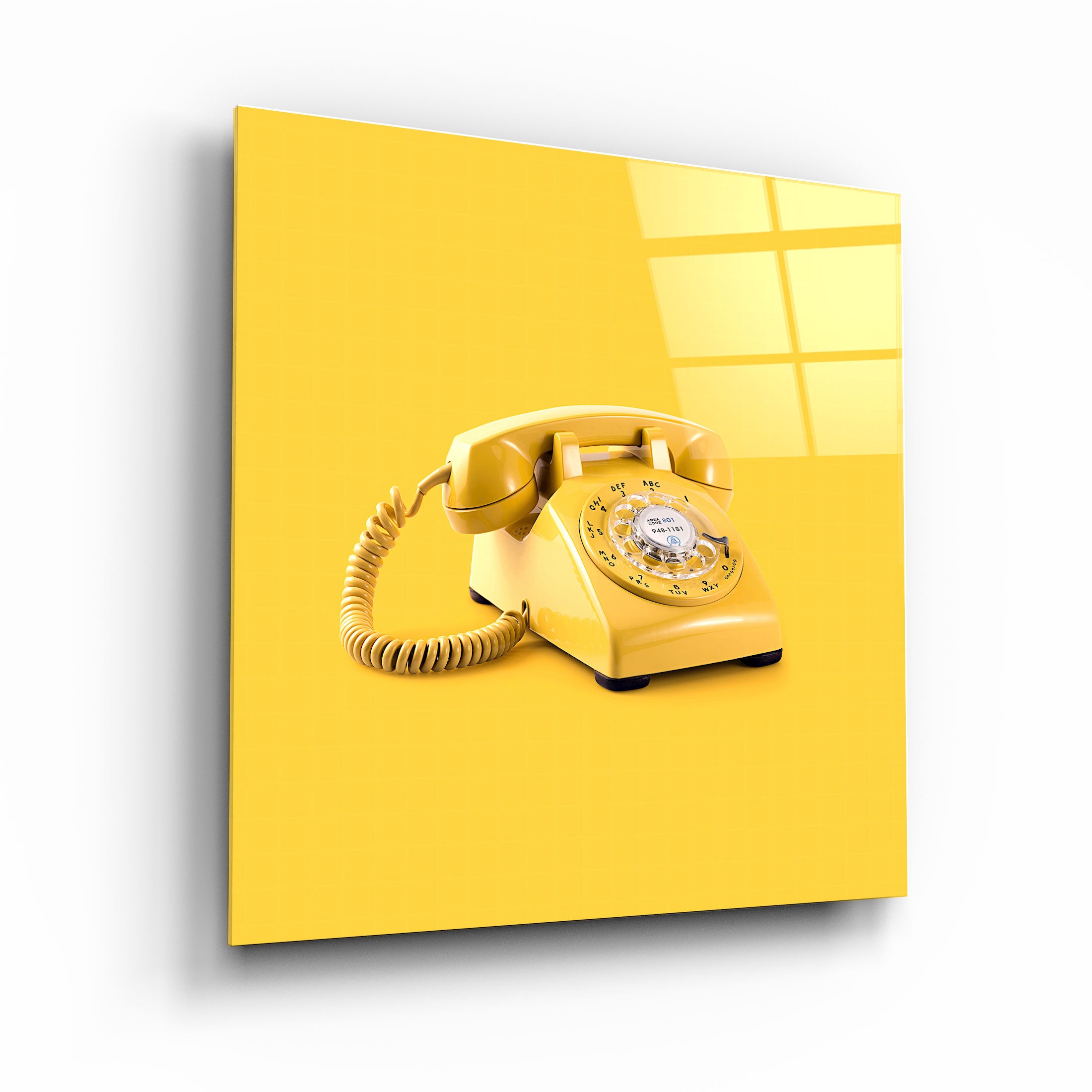 ."Yellow Retro Phone". Designer's Collection Glass Wall Art