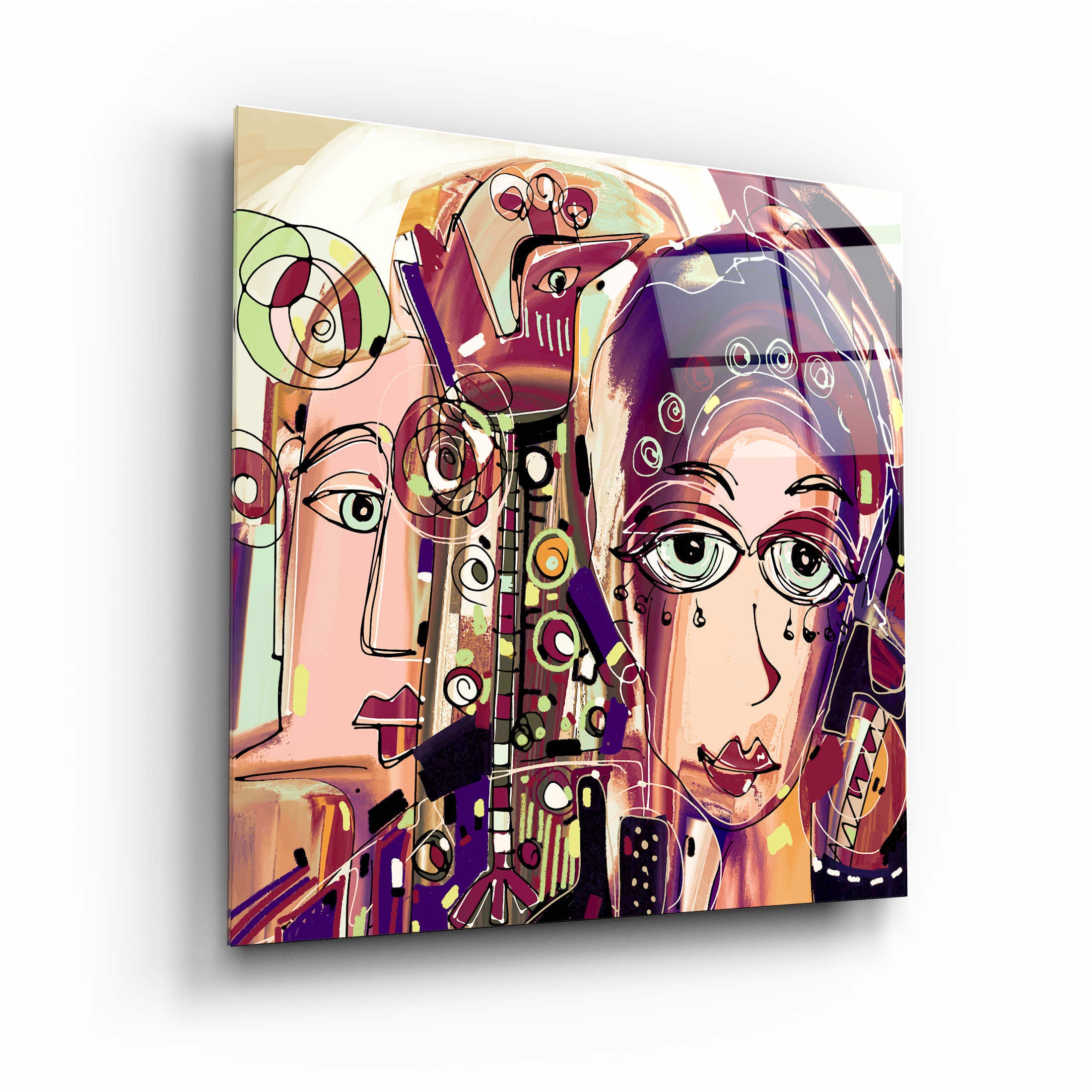 ."Faces Illustration-Abstract". Designer's Collection Glass Wall Art