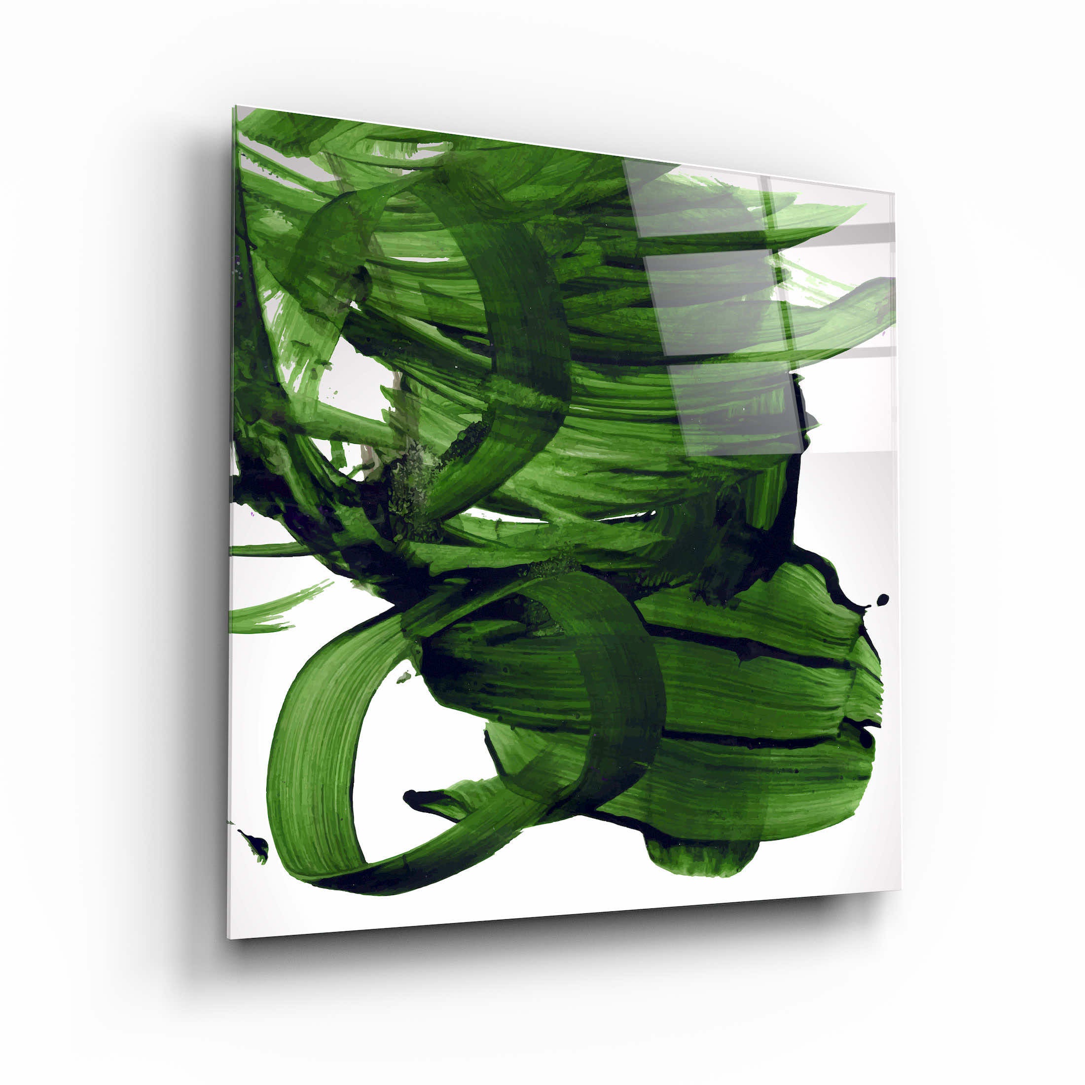 "Coups de pinceau abstraits verts". Art mural en verre de la collection du designer