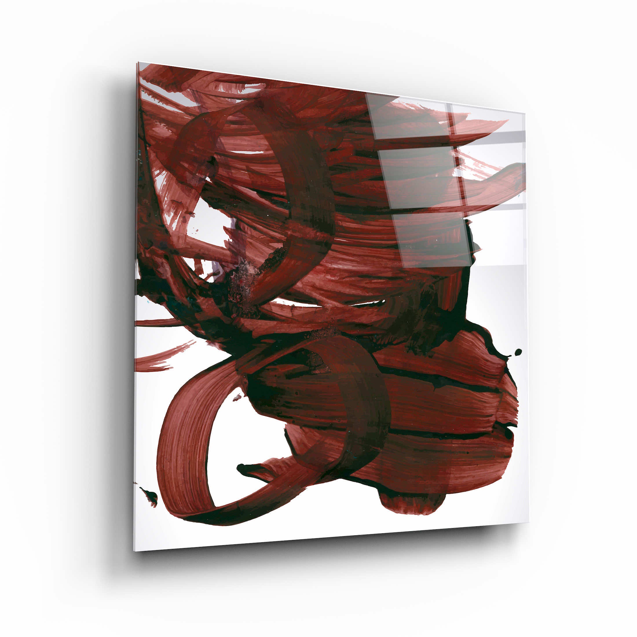 "Coups de pinceau abstraits rouge foncé". Art mural en verre de la collection du designer