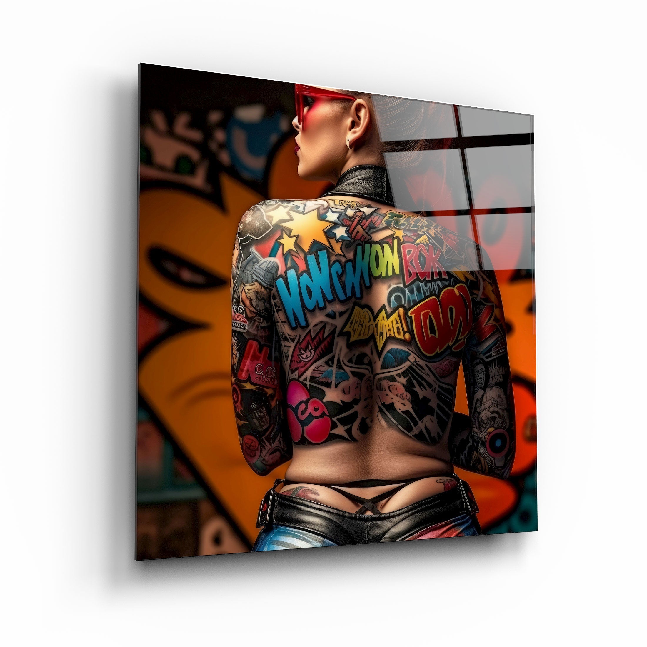 ."Tattooed v3". Designer's Collection Glass Wall Art