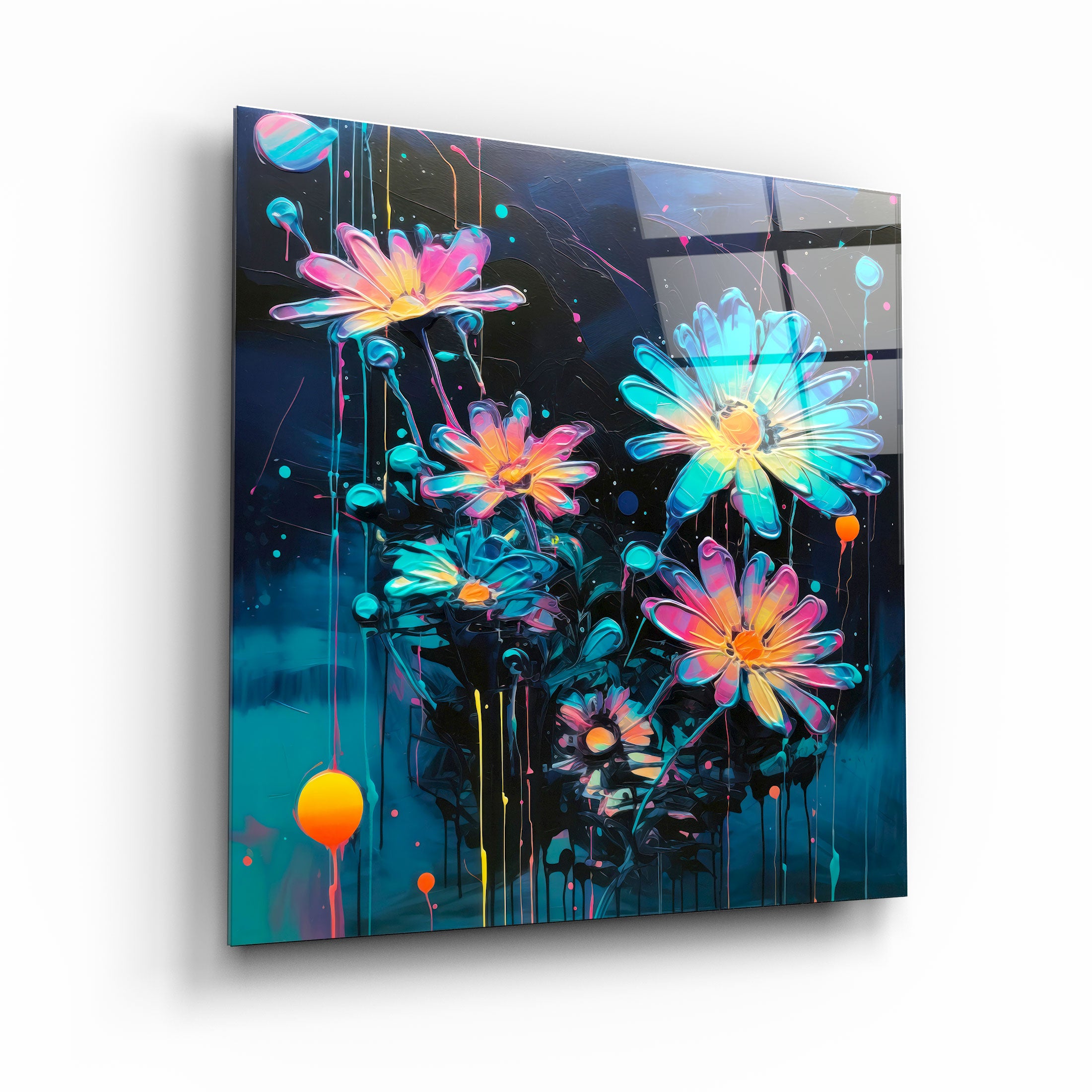 ."Oil Painting Flowers 1". Designers Collection Glass Wall Art