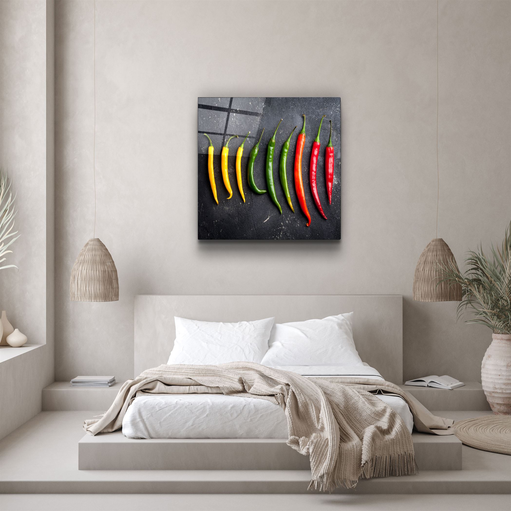 ・"Colorful Peppers"・Glass Wall Art