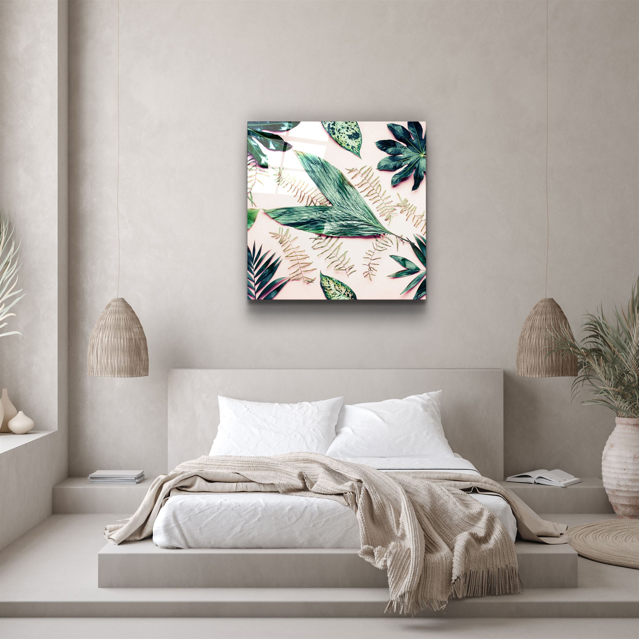 ・"Tropical Leaves"・Glass Wall Art