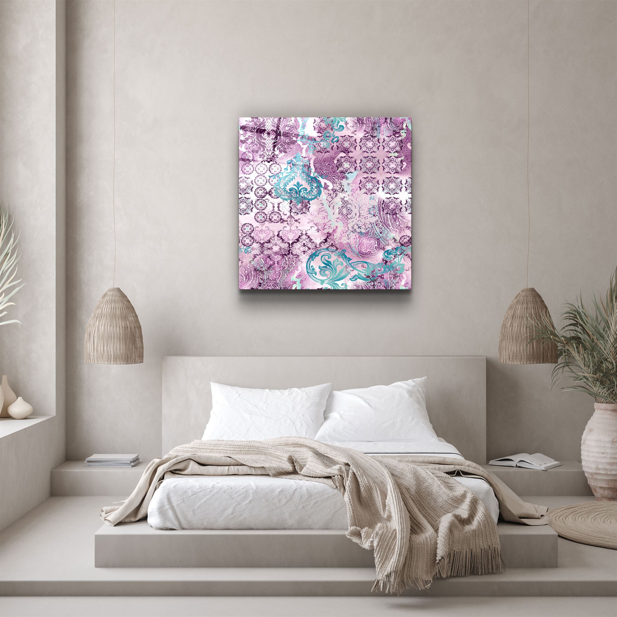 ・"Damassé violet"・Art mural en verre