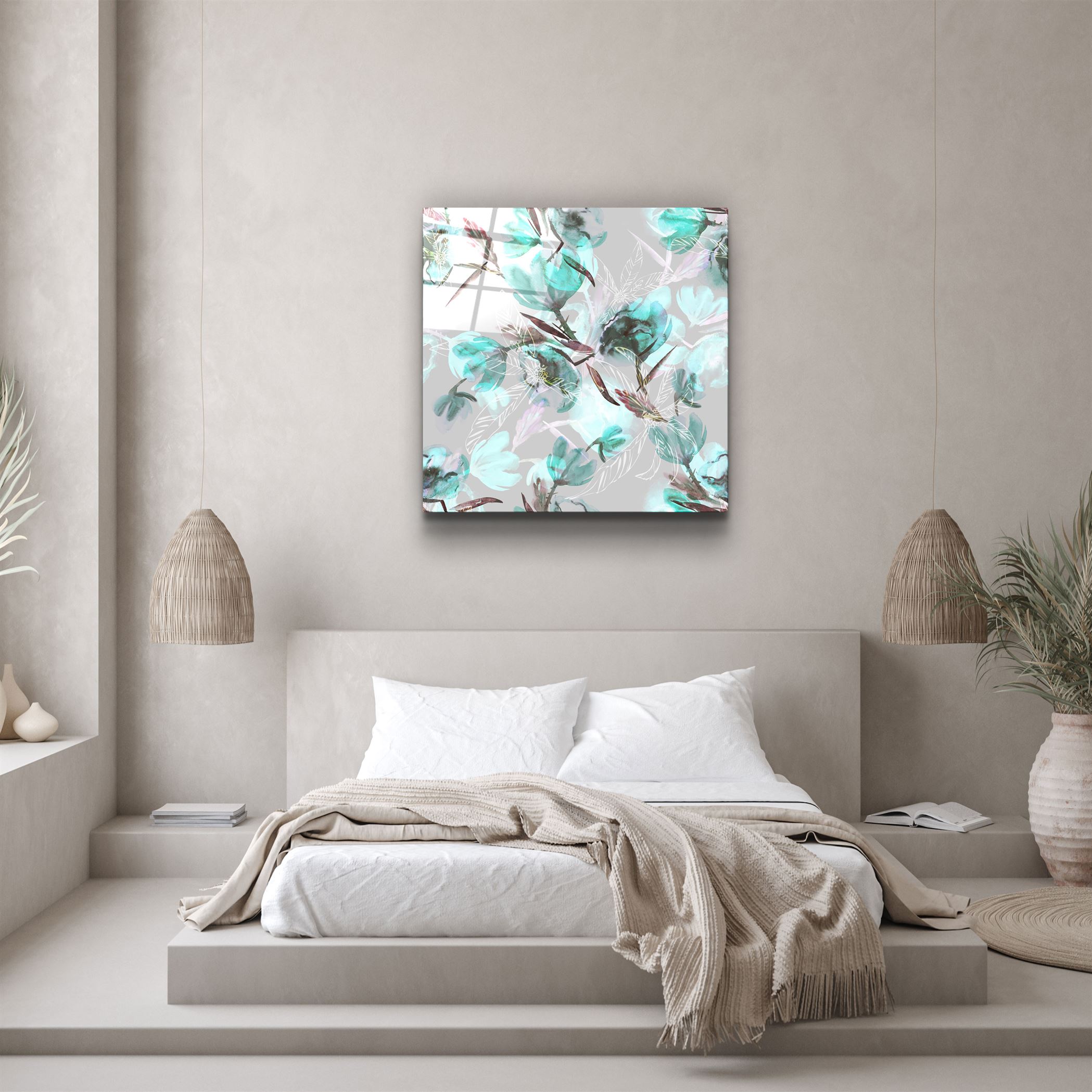 ・"Fleur verte"・Art mural en verre