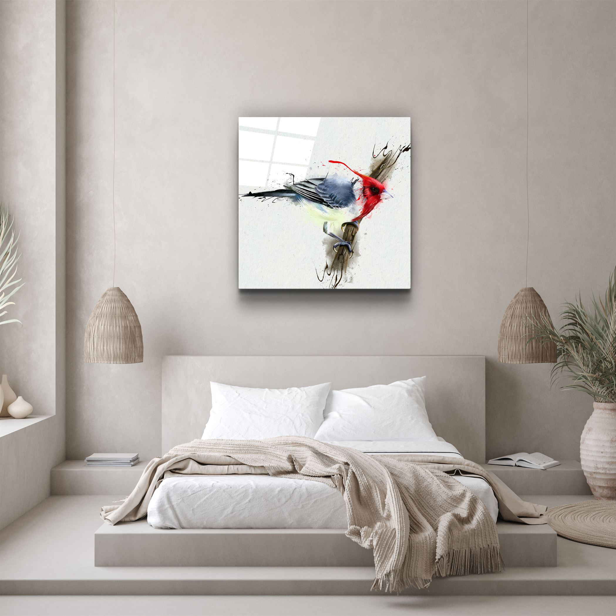 ・"Oiseau rouge"・Art mural en verre