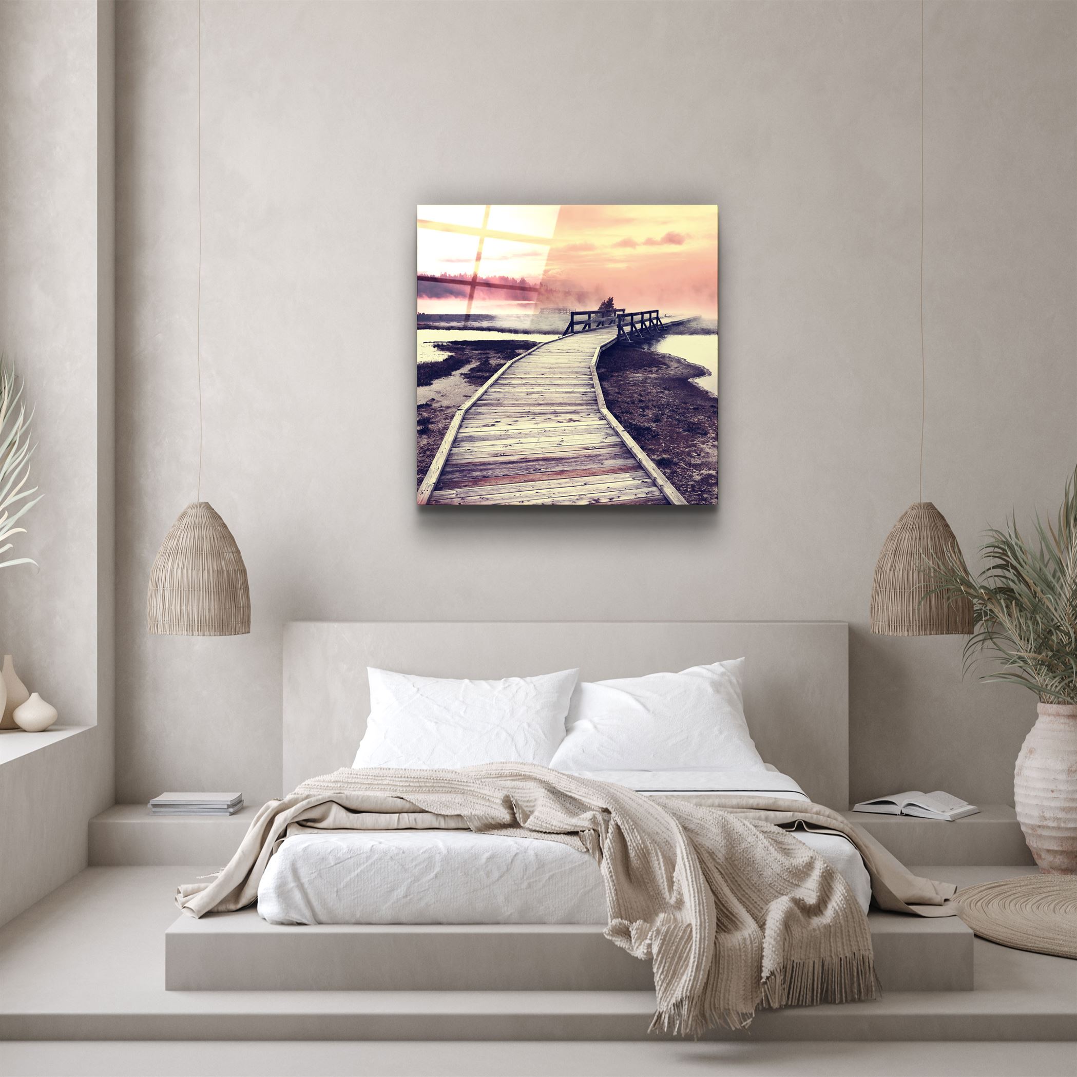 ・"Paysage au coucher du soleil"・Art mural en verre