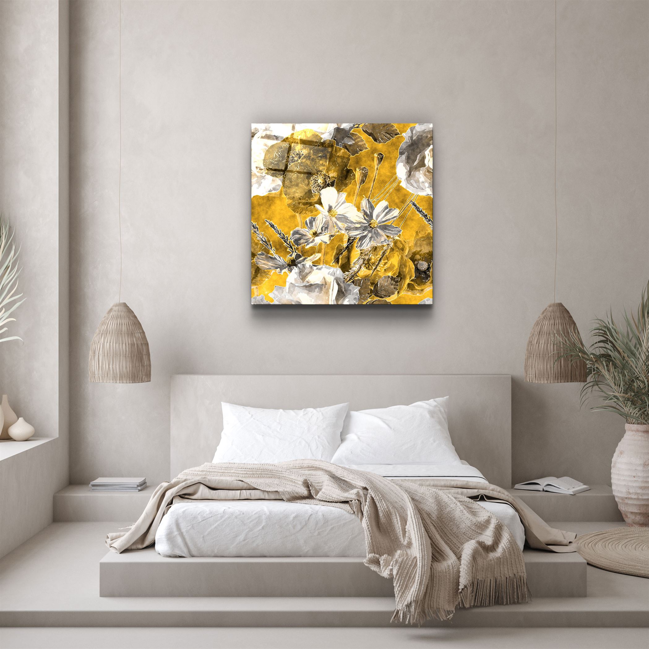 ・"Yellow Flowers"・Glass Wall Art