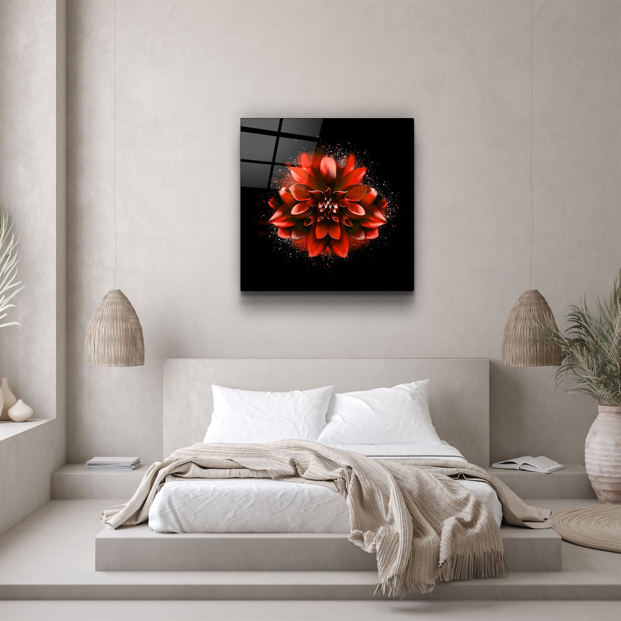 ・"Fleur rouge"・Art mural en verre