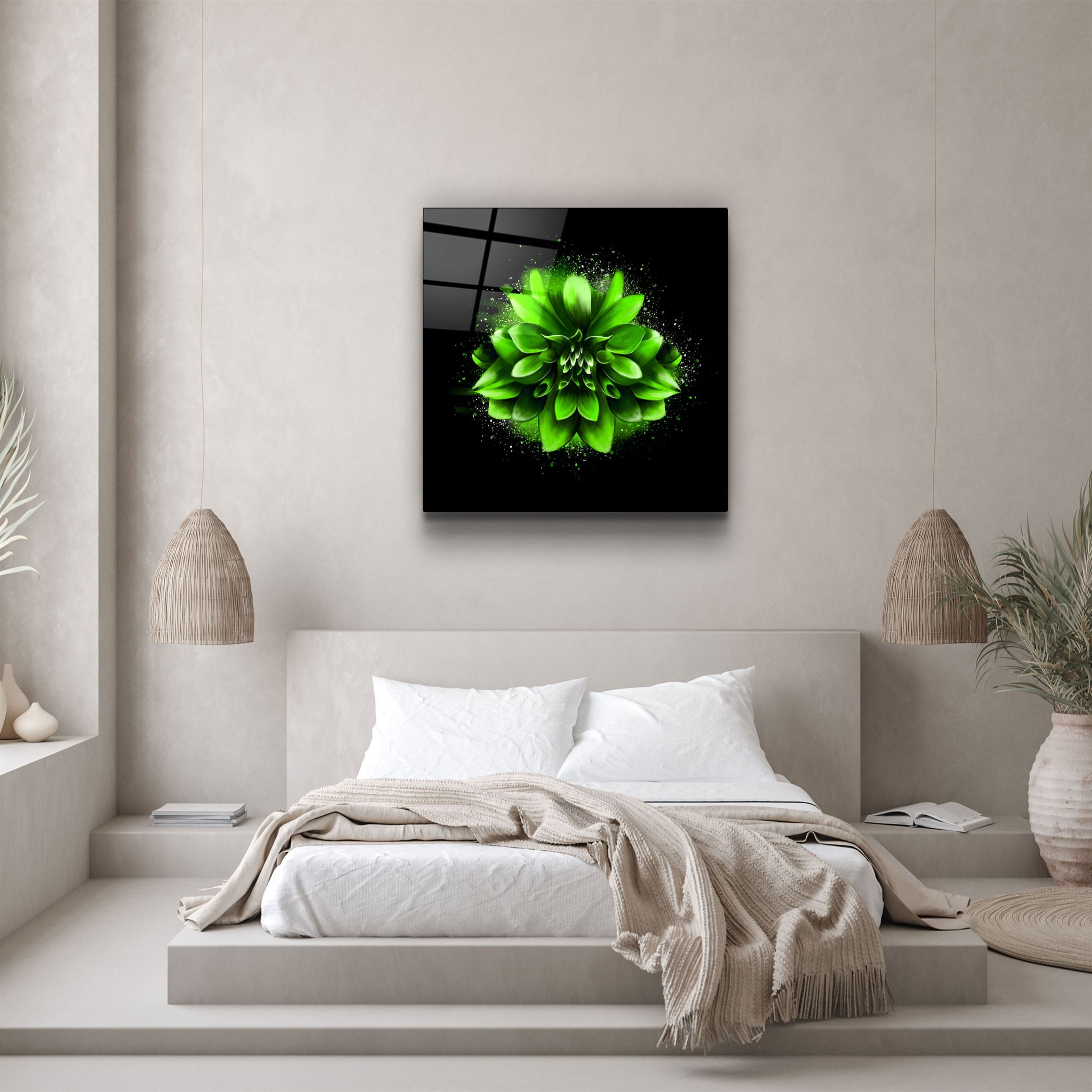 ・"Green Flower"・Glass Wall Art