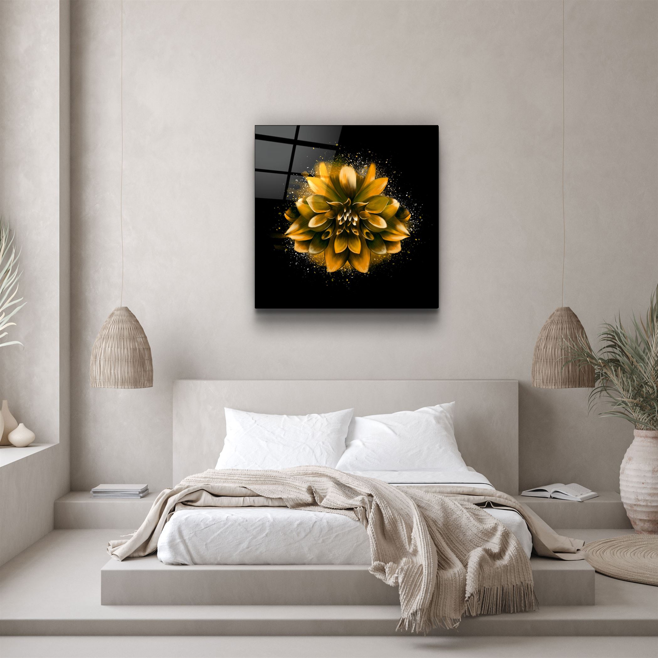 ・"Fleur jaune"・Art mural en verre