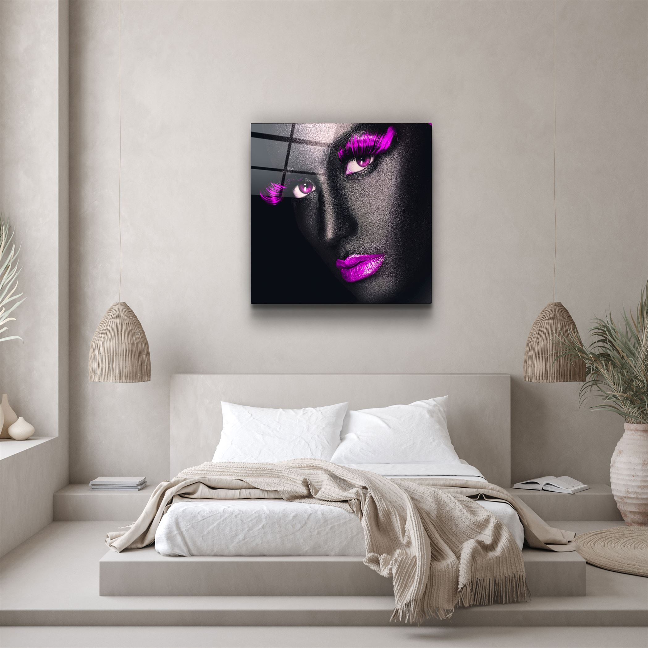 ・"Pink Lips and Eyes"・Glass Wall Art