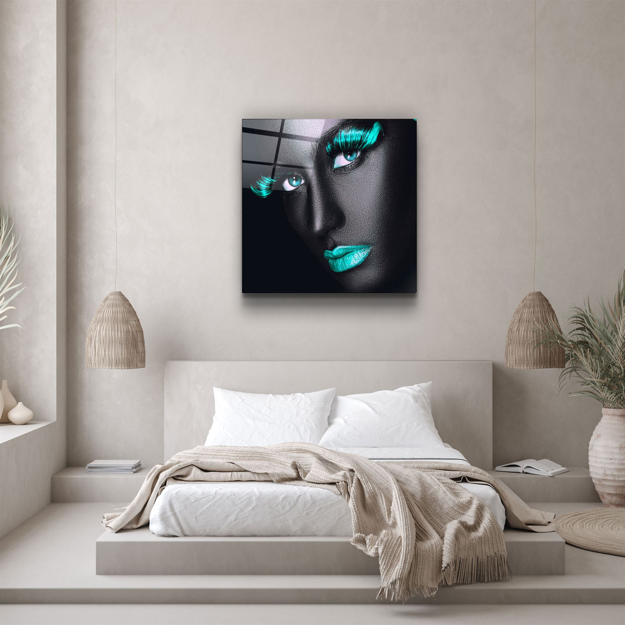 ・"Green Lips and Eyes"・Glass Wall Art
