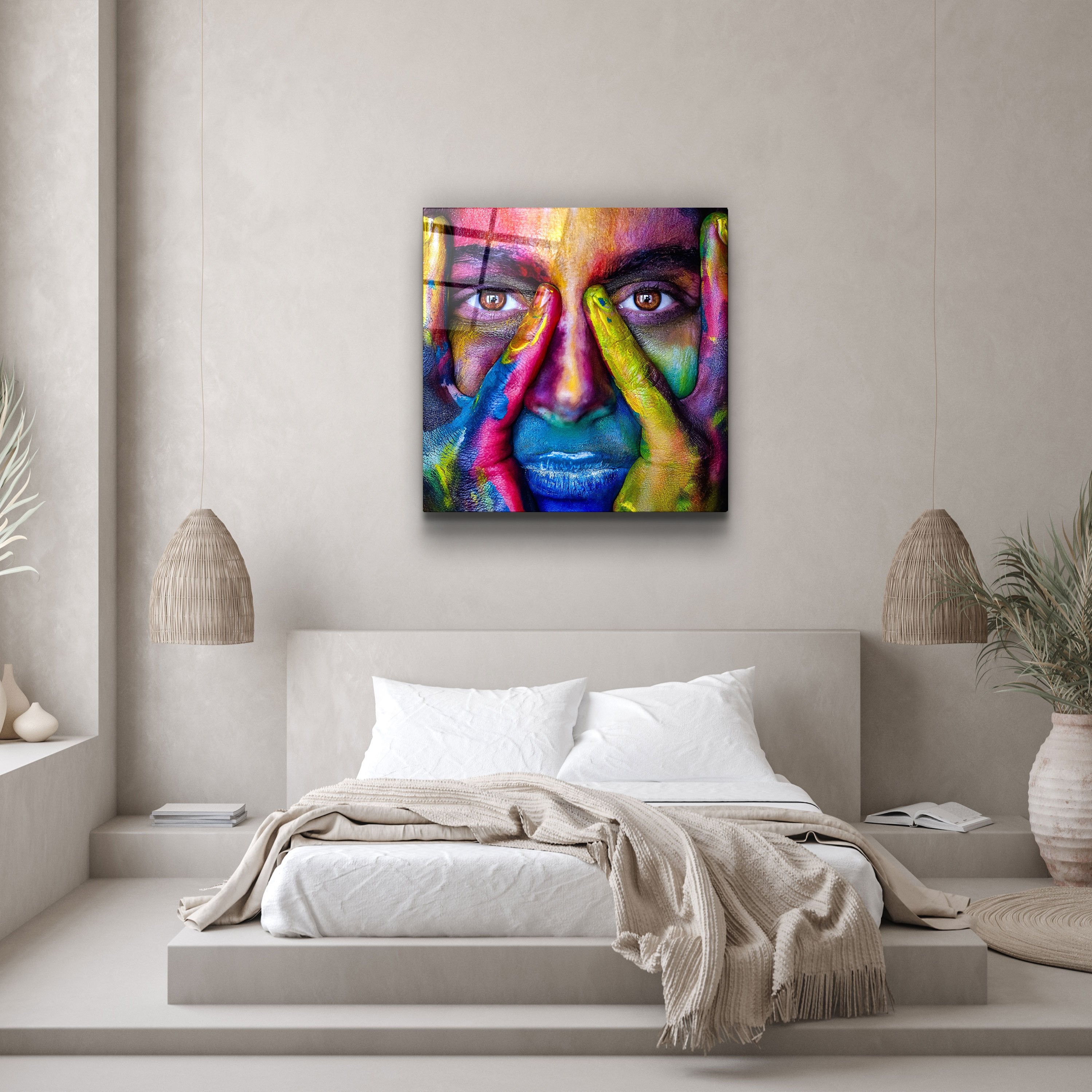 ・"Abstract Colorful Face"・Glass Wall Art