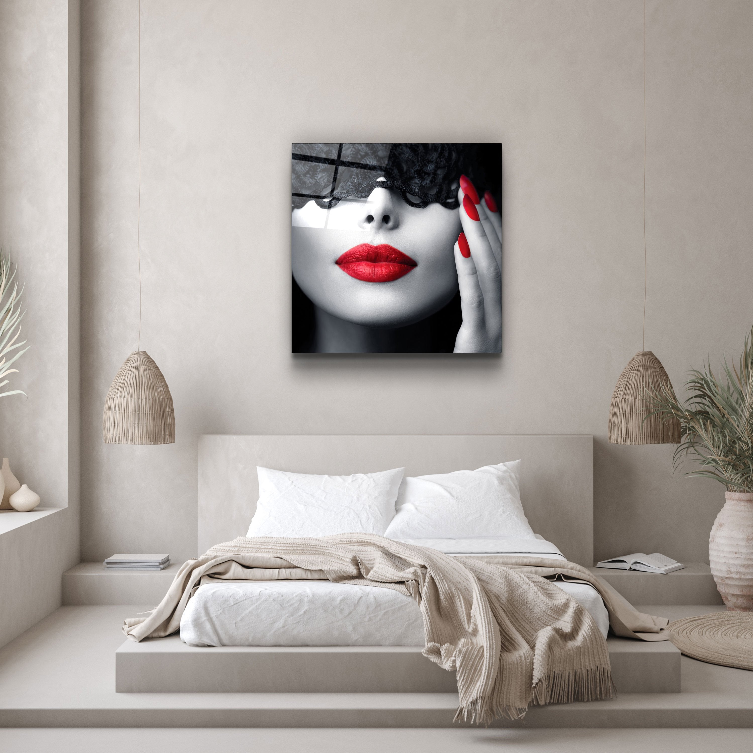 ・"Red Lips and Nails"・Glass Wall Art