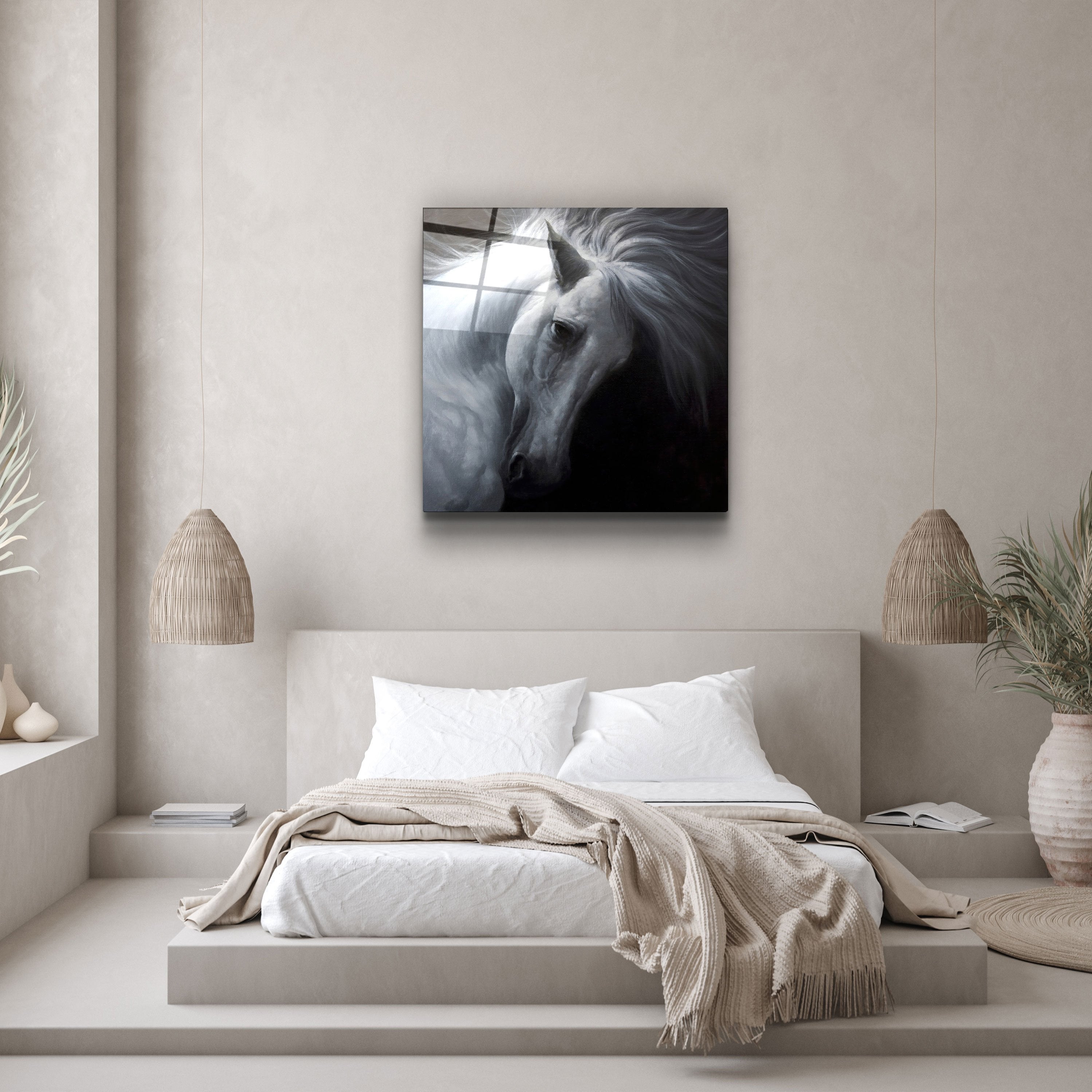 ・"Abstract White Horse"・Glass Wall Art