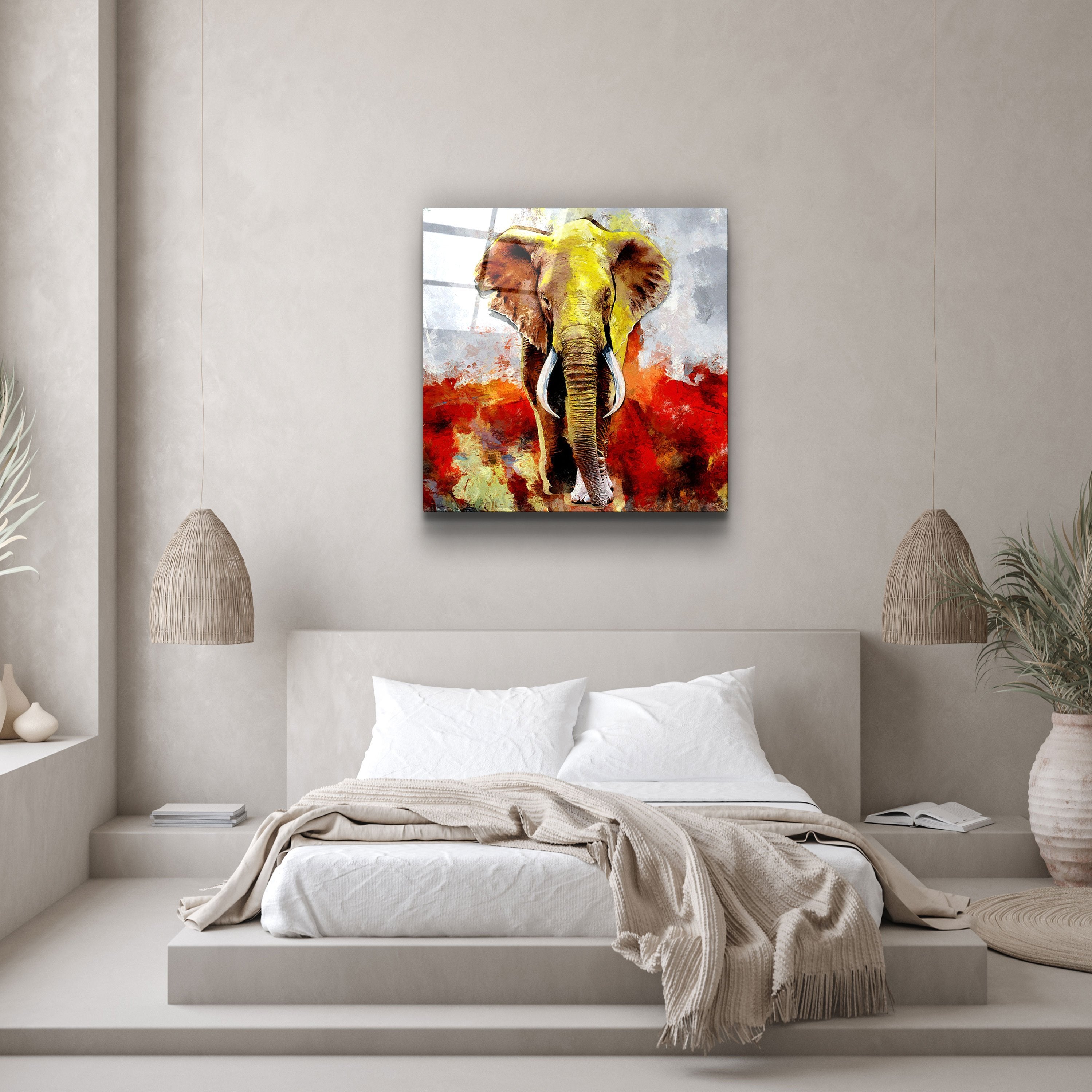 ・"Abstract Colorful Elephant"・Glass Wall Art