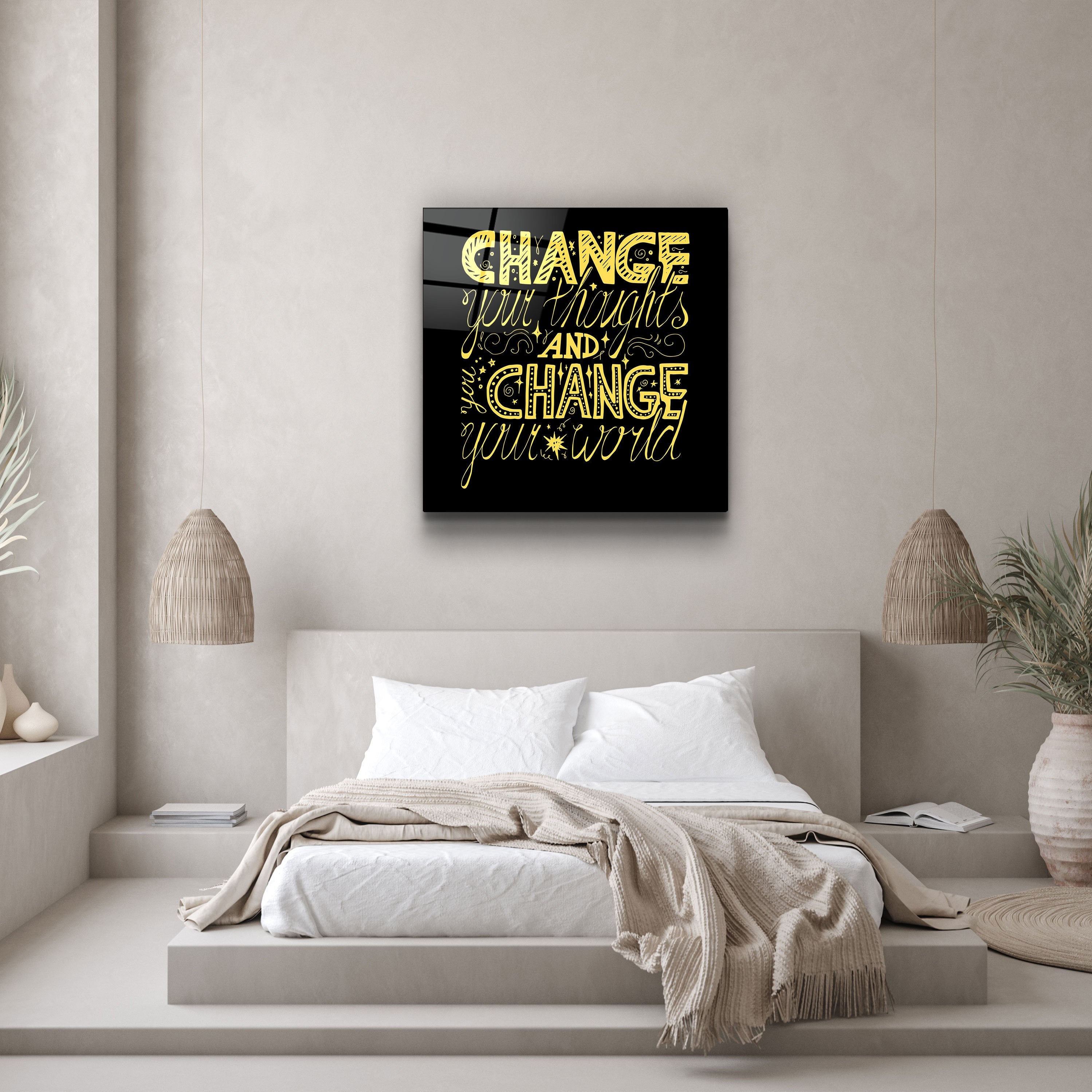 ・"Change Your World - Yellow"・Glass Wall Art