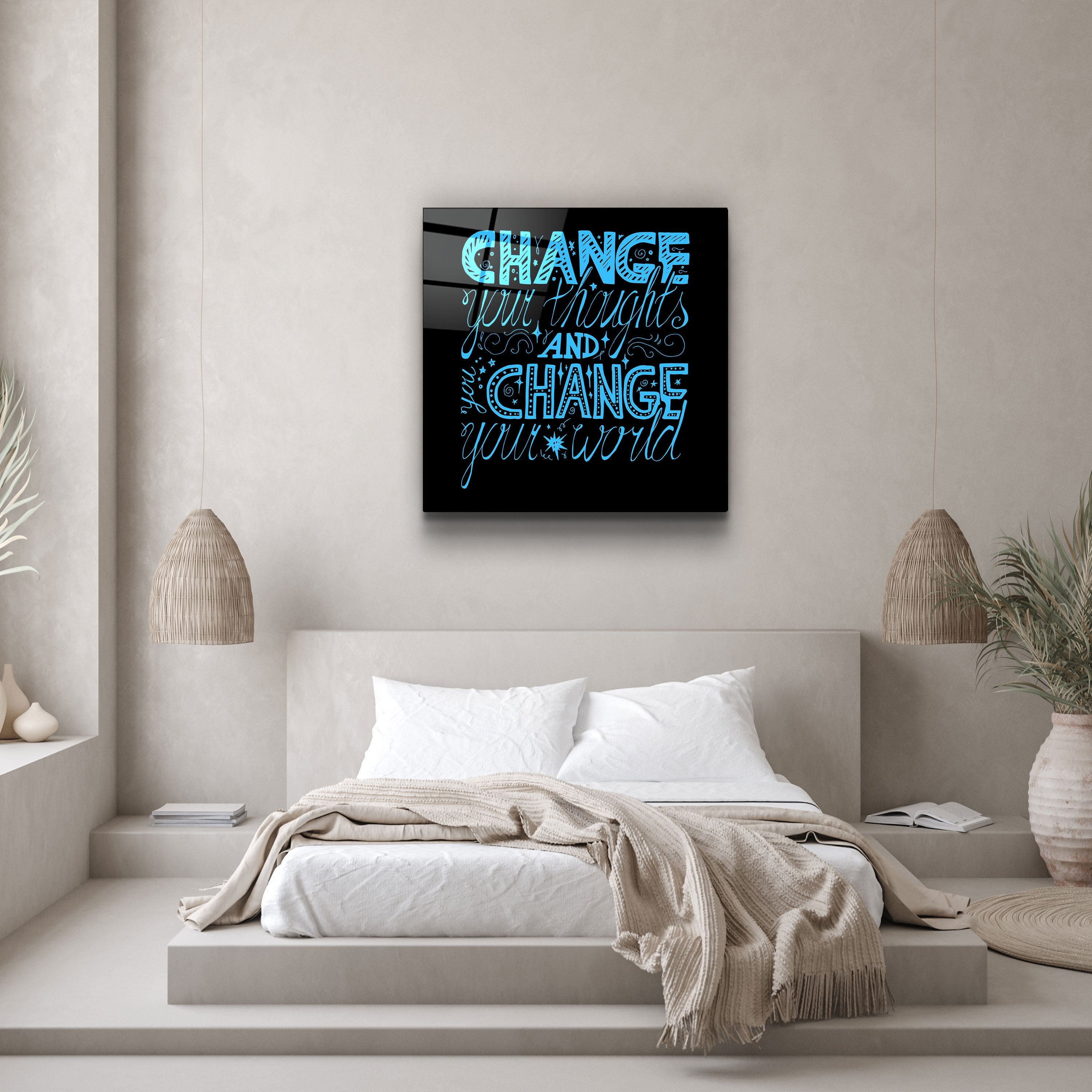 ・"Change Your World - Blue"・Glass Wall Art