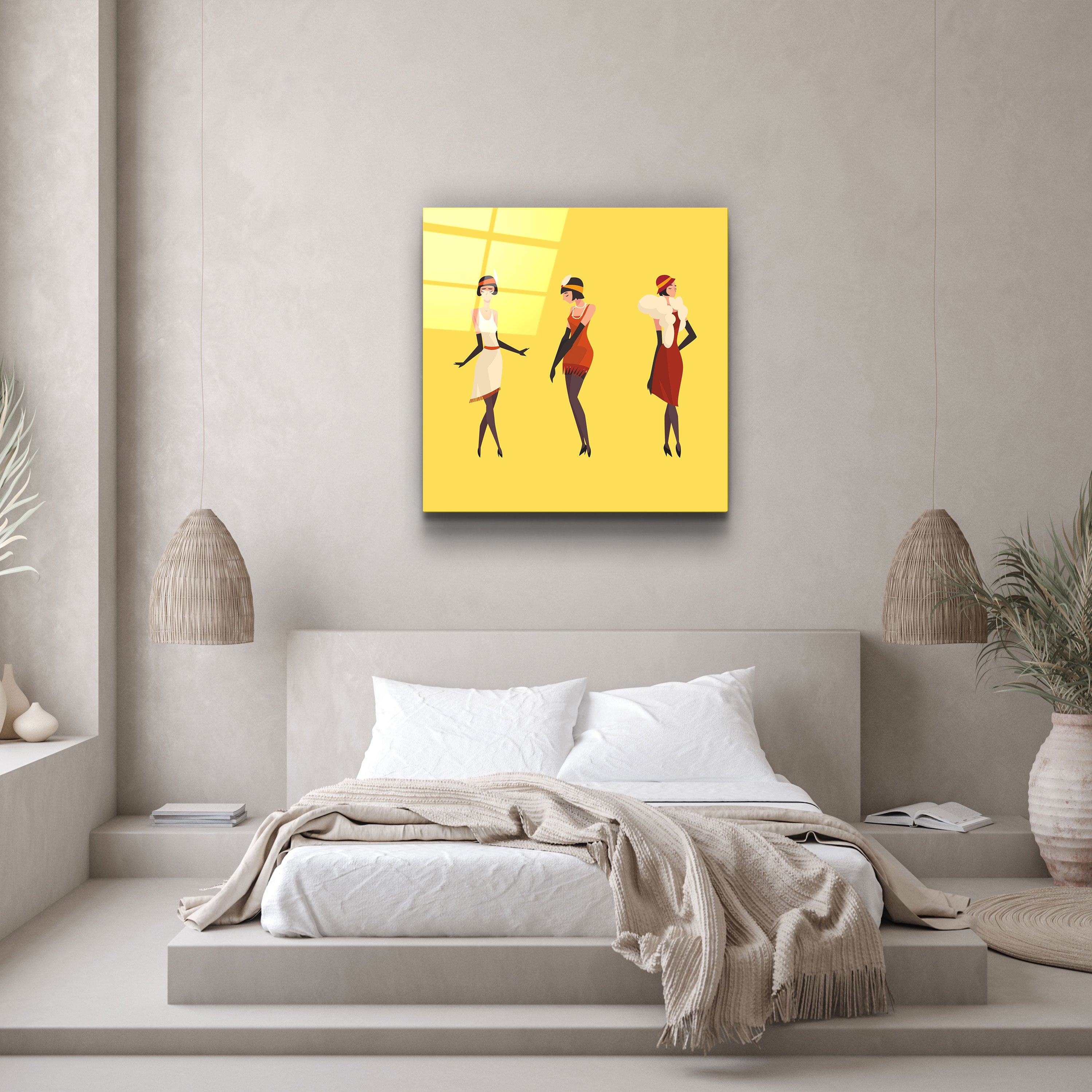 ・"Three Women In The Yellow"・Glass Wall Art