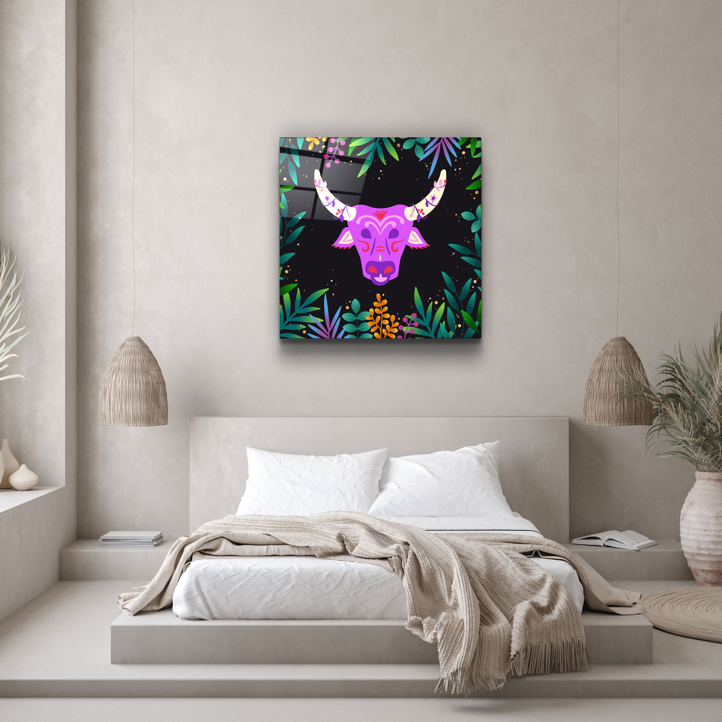 ・"Animal Republic-Wild Cattle"・Designers Collection Glass Wall Art