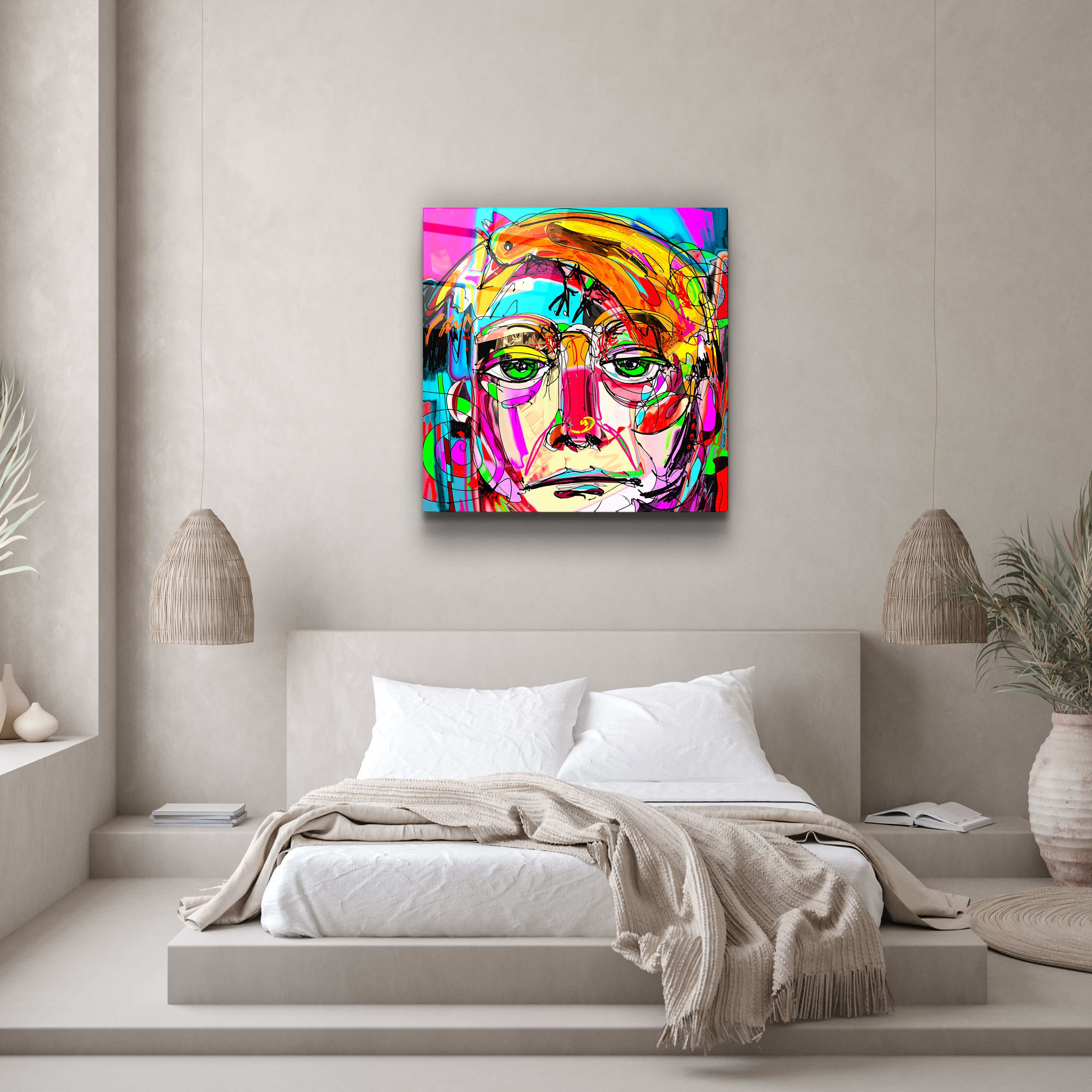 ."Face Illustration-Abstract". Designer's Collection Glass Wall Art