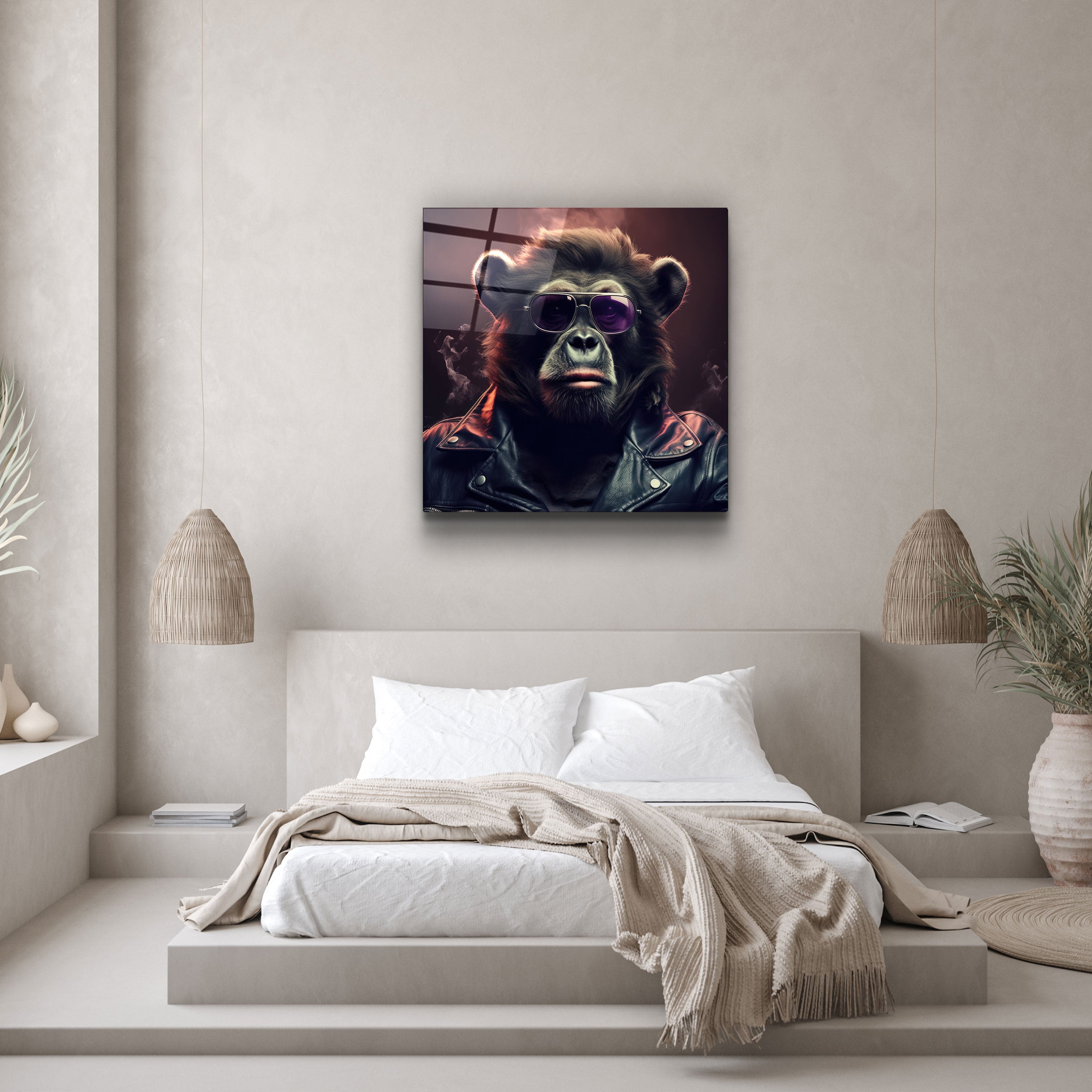 ."Bear Monkey". Designers Collection Glass Wall Art