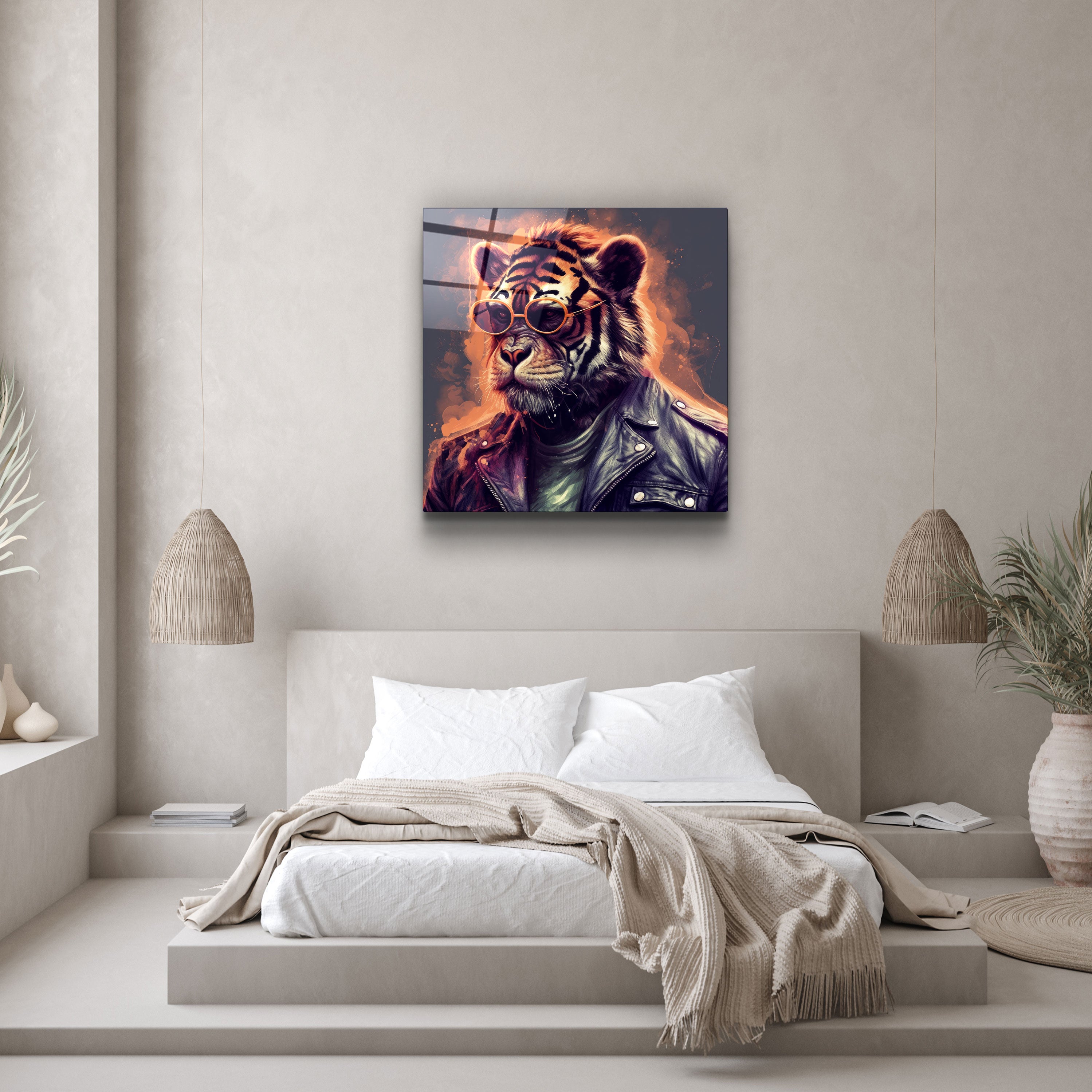 ."Tiger Monkey 2". Designers Collection Glass Wall Art