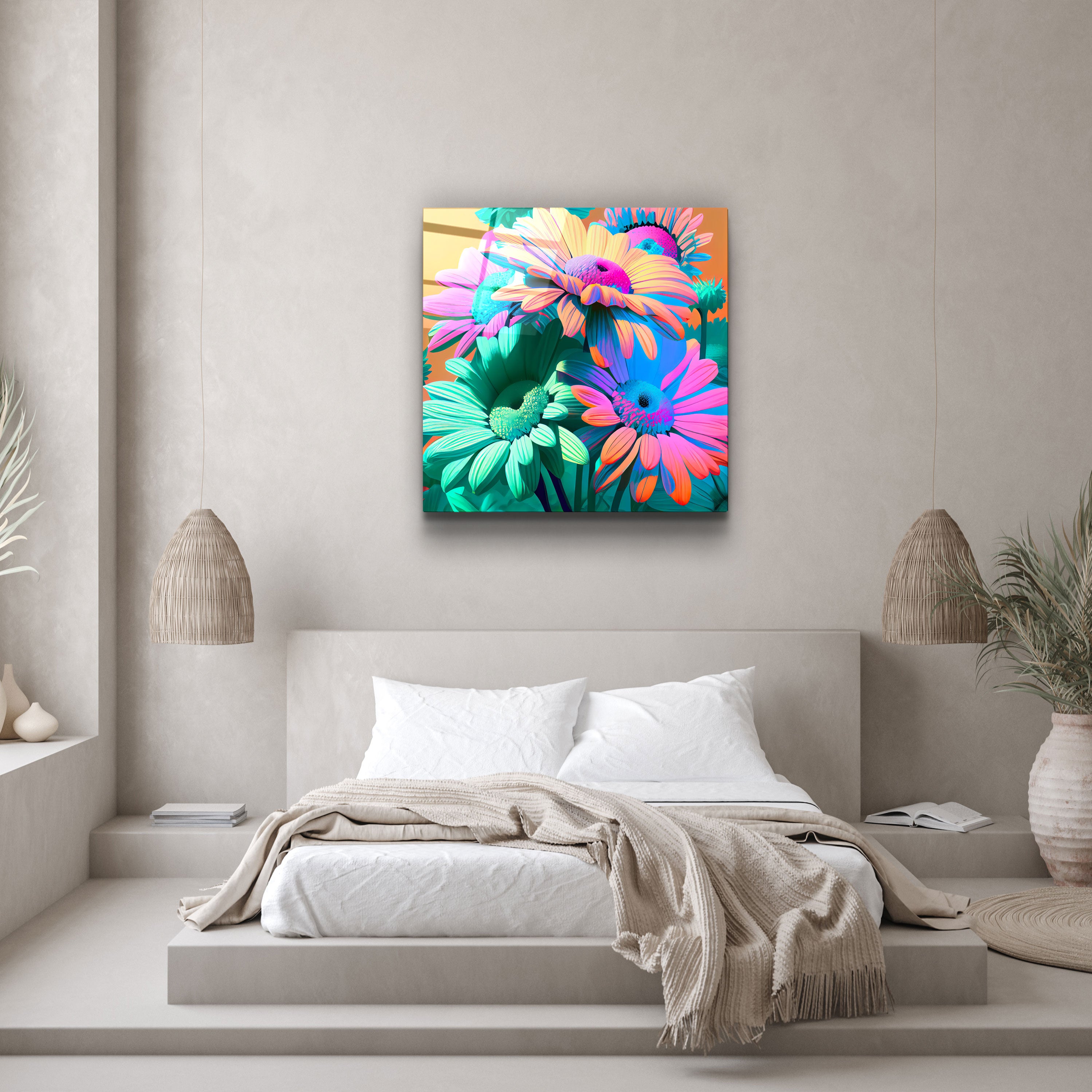 ."Chrysanthemums". Designers Collection Glass Wall Art