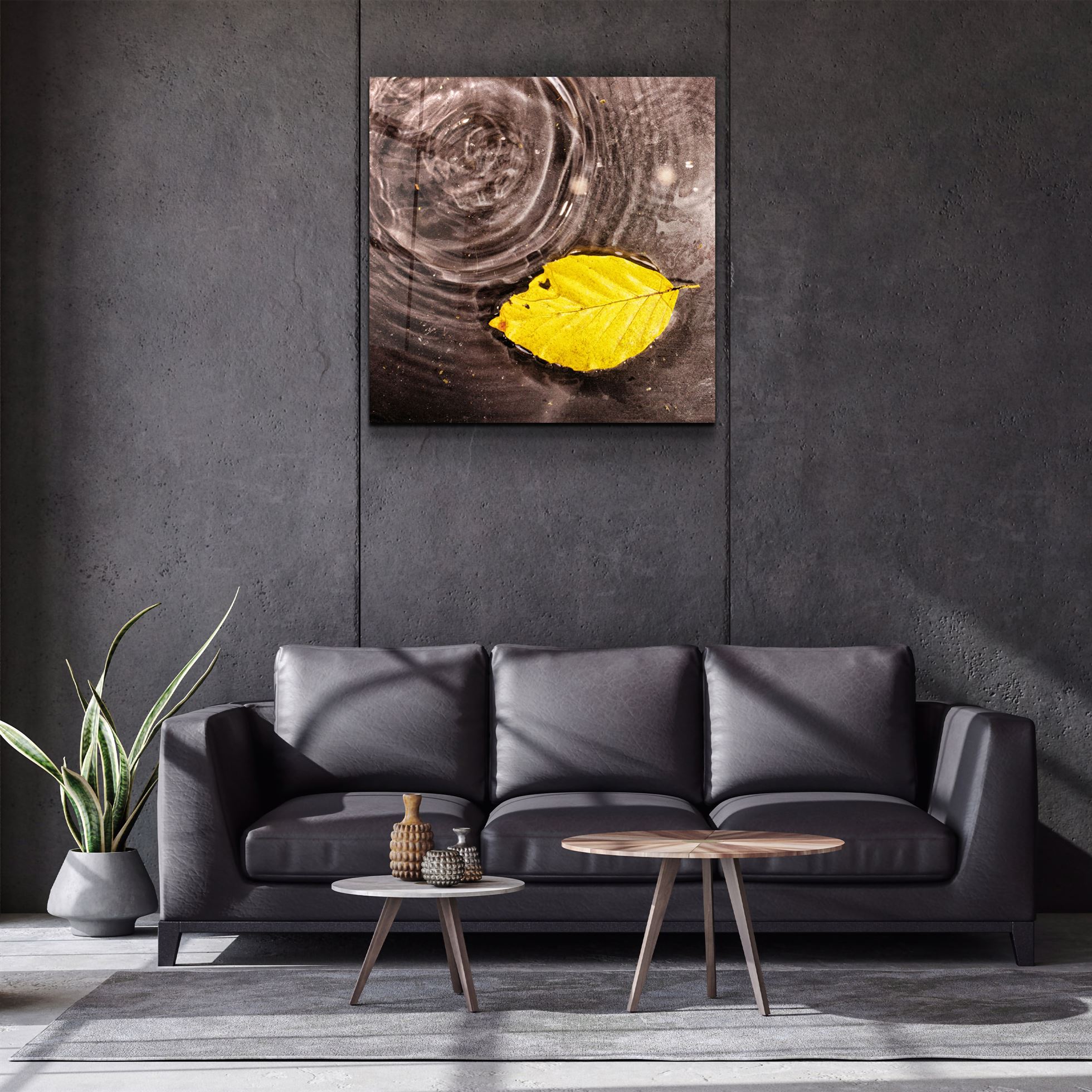 ・"Yellow Leaf on the Water"・Glass Wall Art