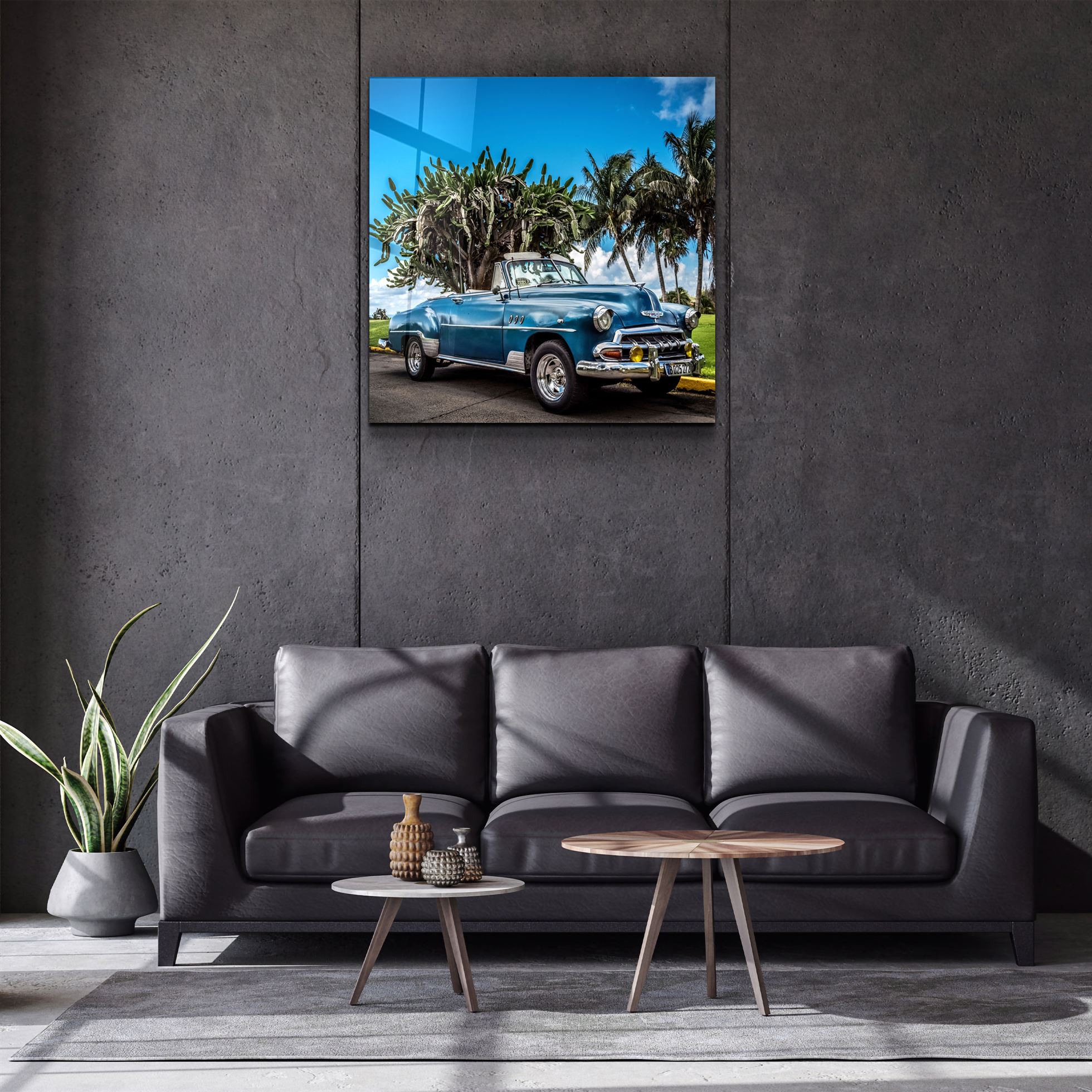 ・"Classic Blue Car"・Glass Wall Art