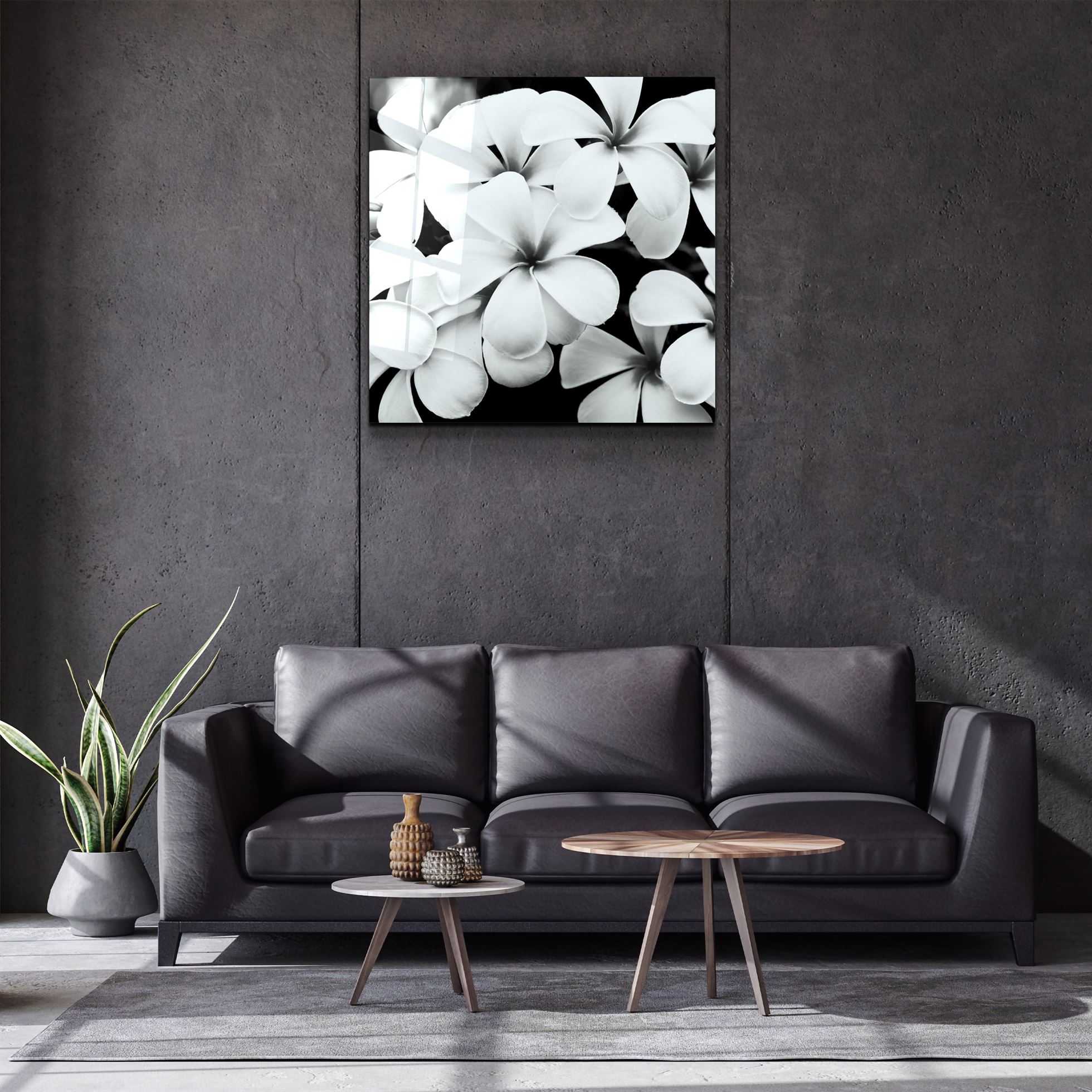 ・"Black and White Flowers"・Glass Wall Art